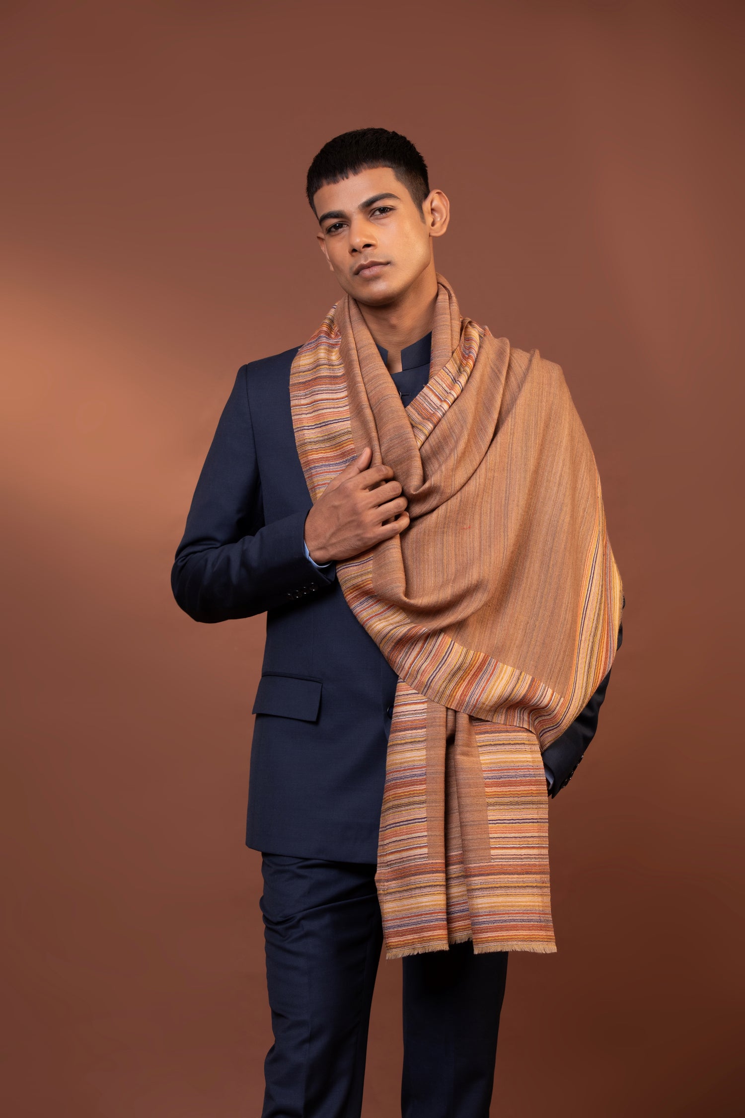 wool woven shawl for men, fine wool shoulder wrap, Tussar wool stole, Indian hand-loomed shawl, organic fiber shawl wrap