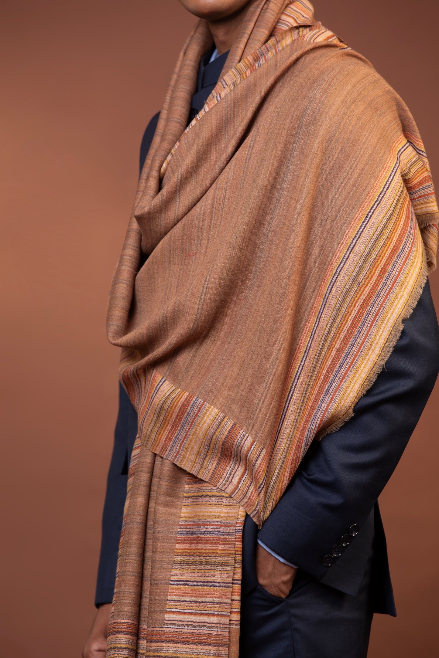 wool woven shawl for men, fine wool shoulder wrap, Tussar wool stole, Indian hand-loomed shawl, organic fiber shawl wrap