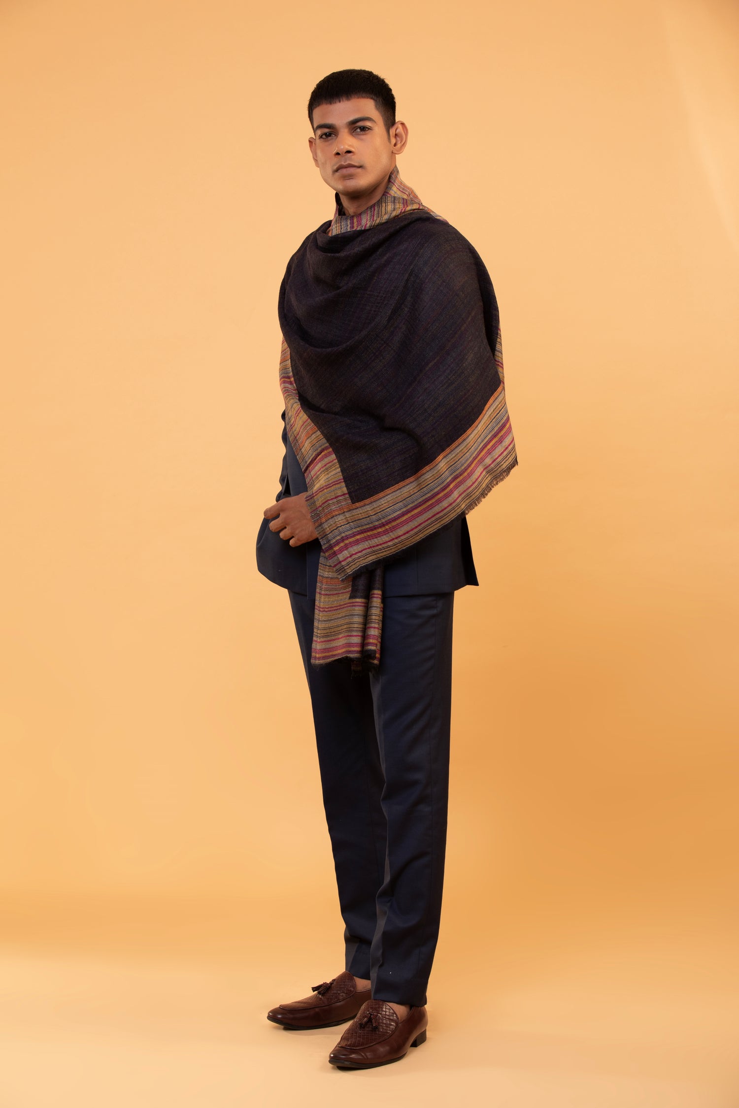 Men Shawl Over Shoulders Black Fine Wool Shawl For Men With Ethnic