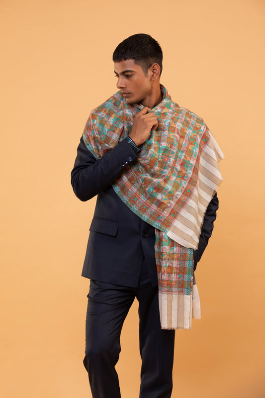 Stylish and comfortable designer shawl online, handwoven shawl, Checked Stole, Checked Woven Designer Shawl