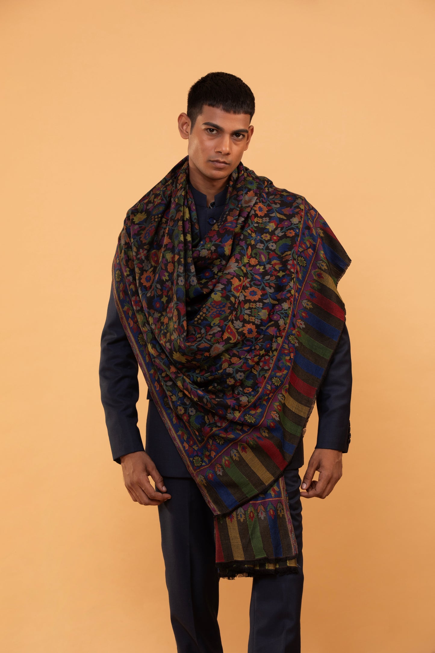 Multi Wool Hand Woven Shawl, pashmina shawl for men, mens pashmina, mens shawl, designer shawl, wool shawl for men