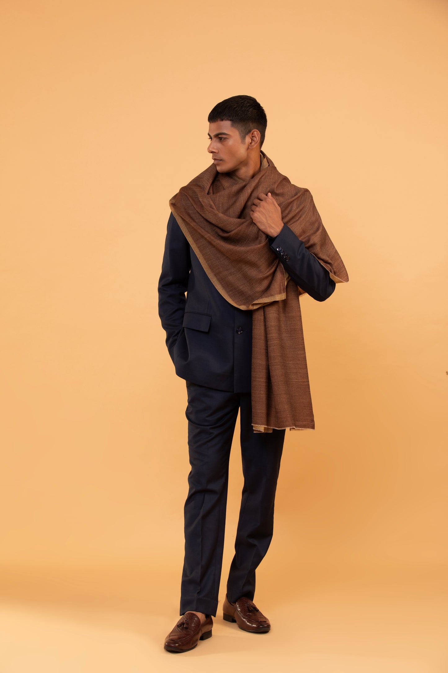 fine wool shawl for men, pure wool shawl, men’s wool scarf, brown wool shawl, plus size wool shawl