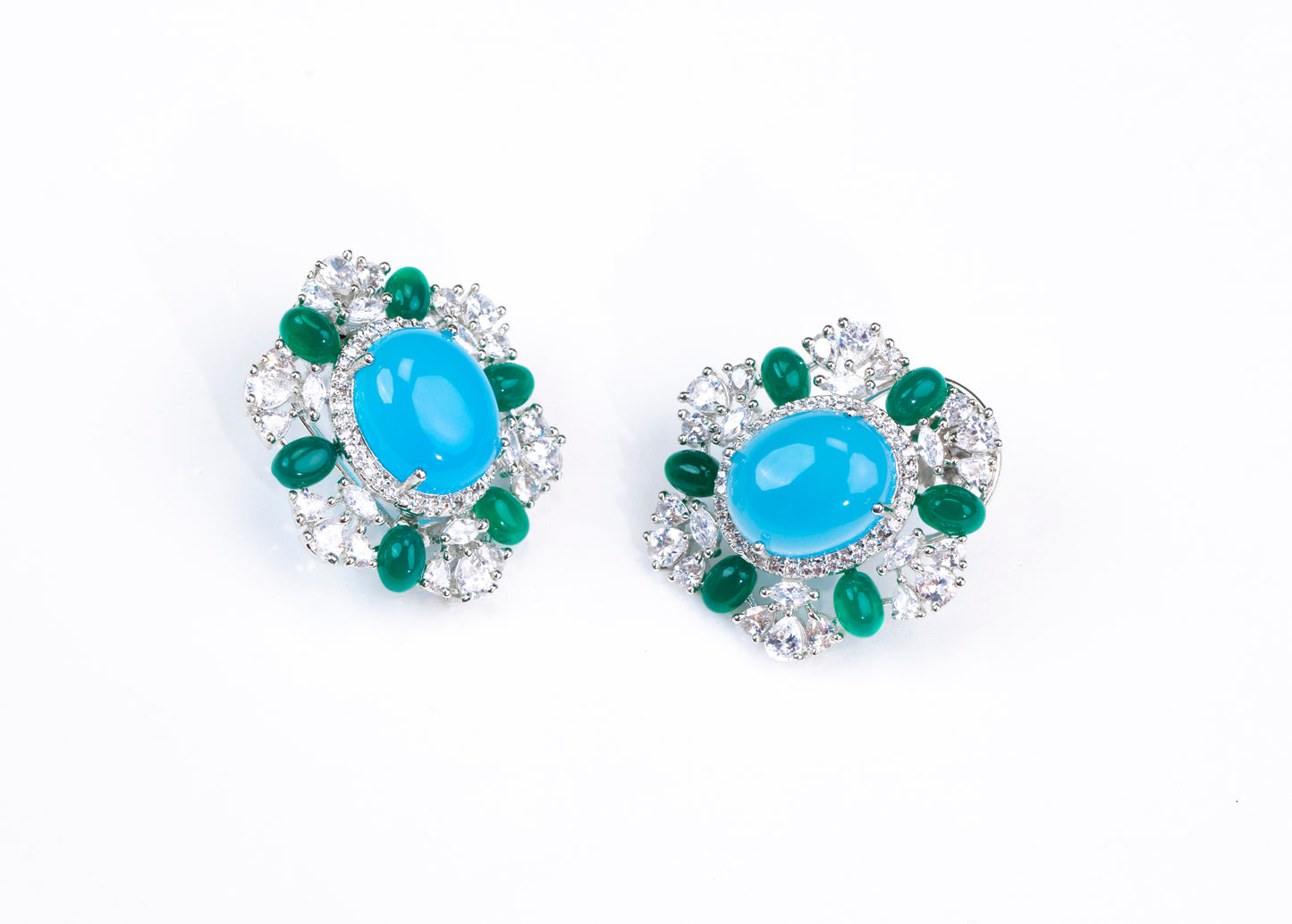 Best Seller Emerald and Blue Stone Swarovski Flower Earrings | Buy Jewelry Online