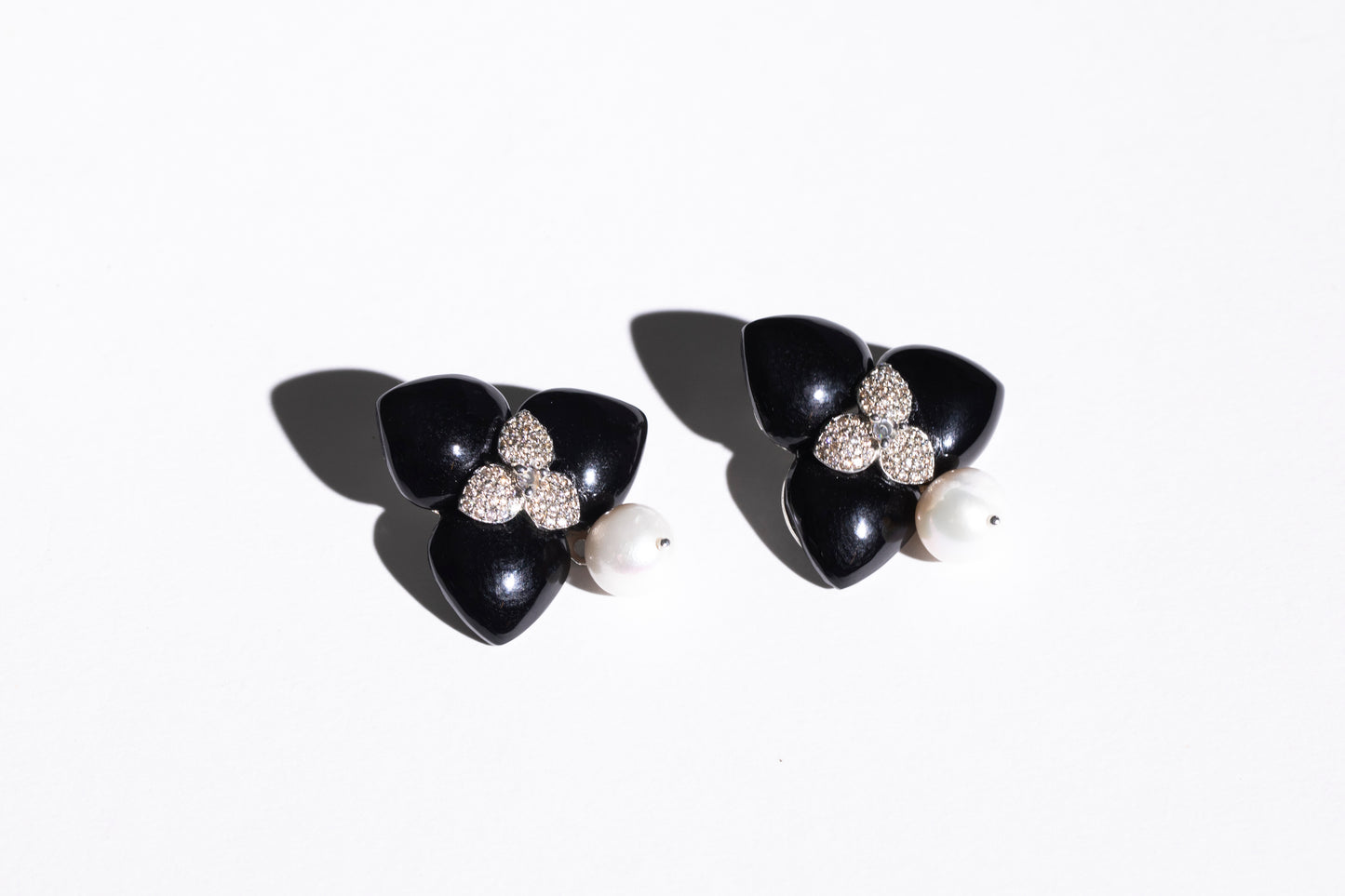 Vintage Black Stone Earrings & Pendant Set with Swarovski Bud Detail"