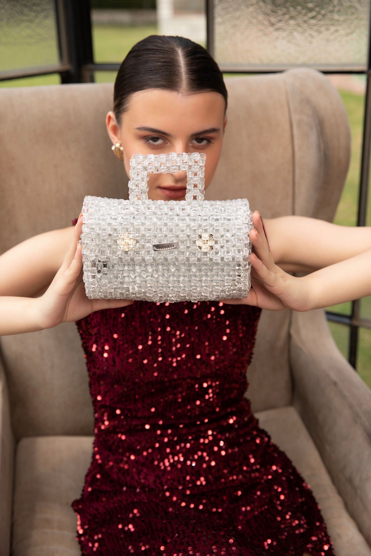 Crystal White Duffle Clutch - Stylish and Versatile Evening Bag