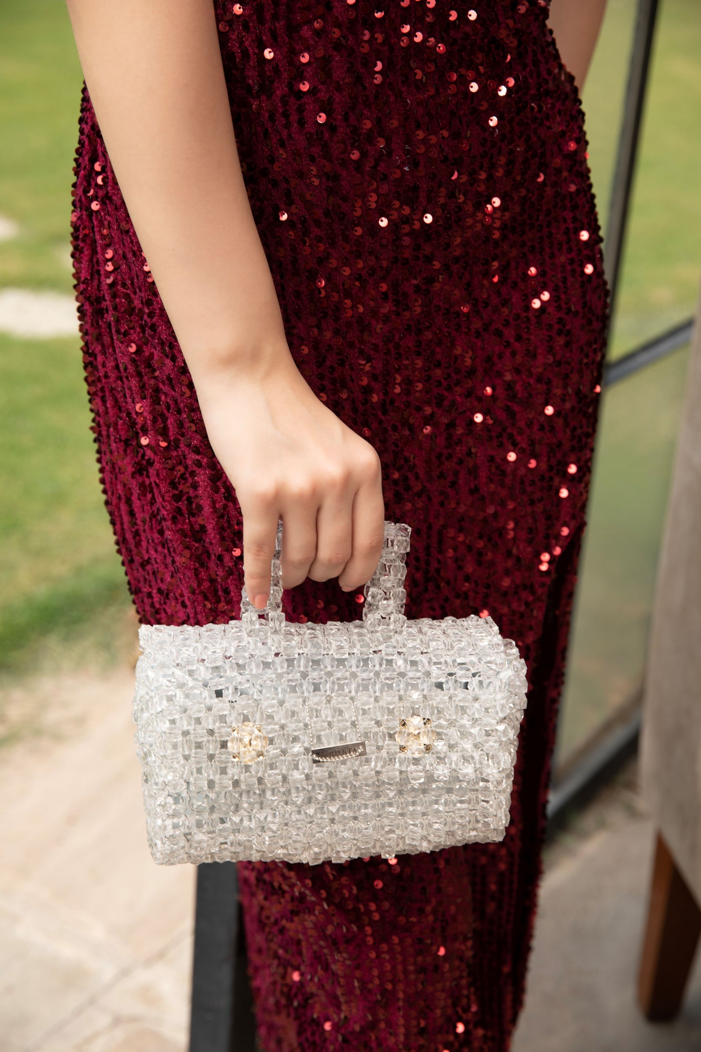 Crystal White Duffle Clutch - Stylish and Versatile Evening Bag