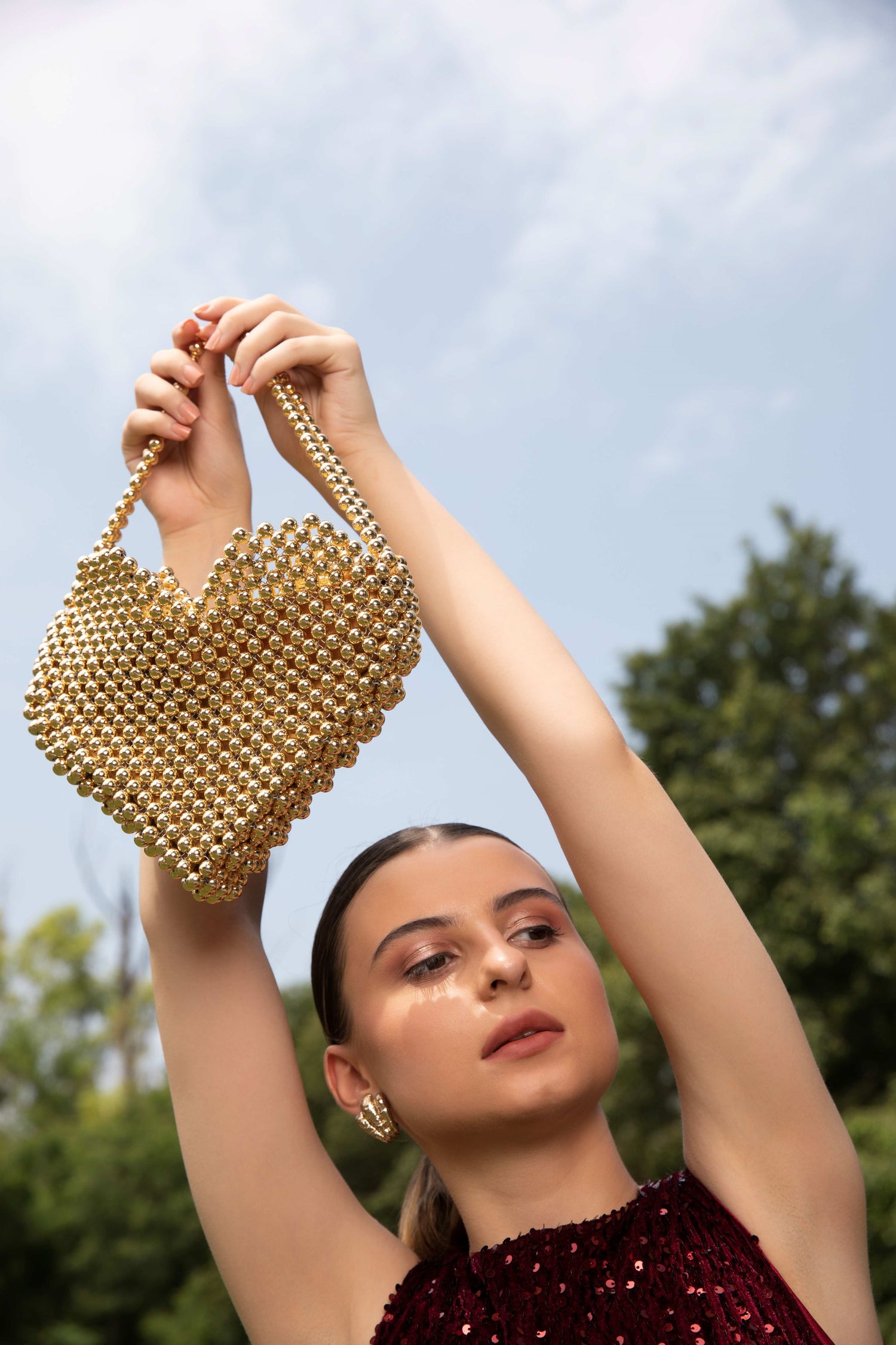 Luxury Golden Pearl Purse Heart shaped Designer Handbag – modarta
