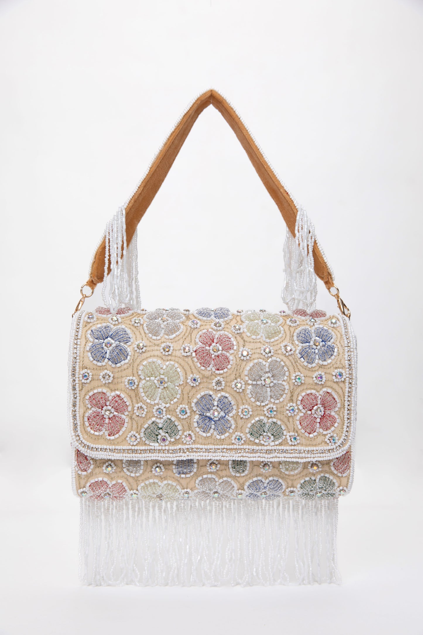 White Pearl Floral Embroidered bag, designer handbag, designer bag online, purse for women