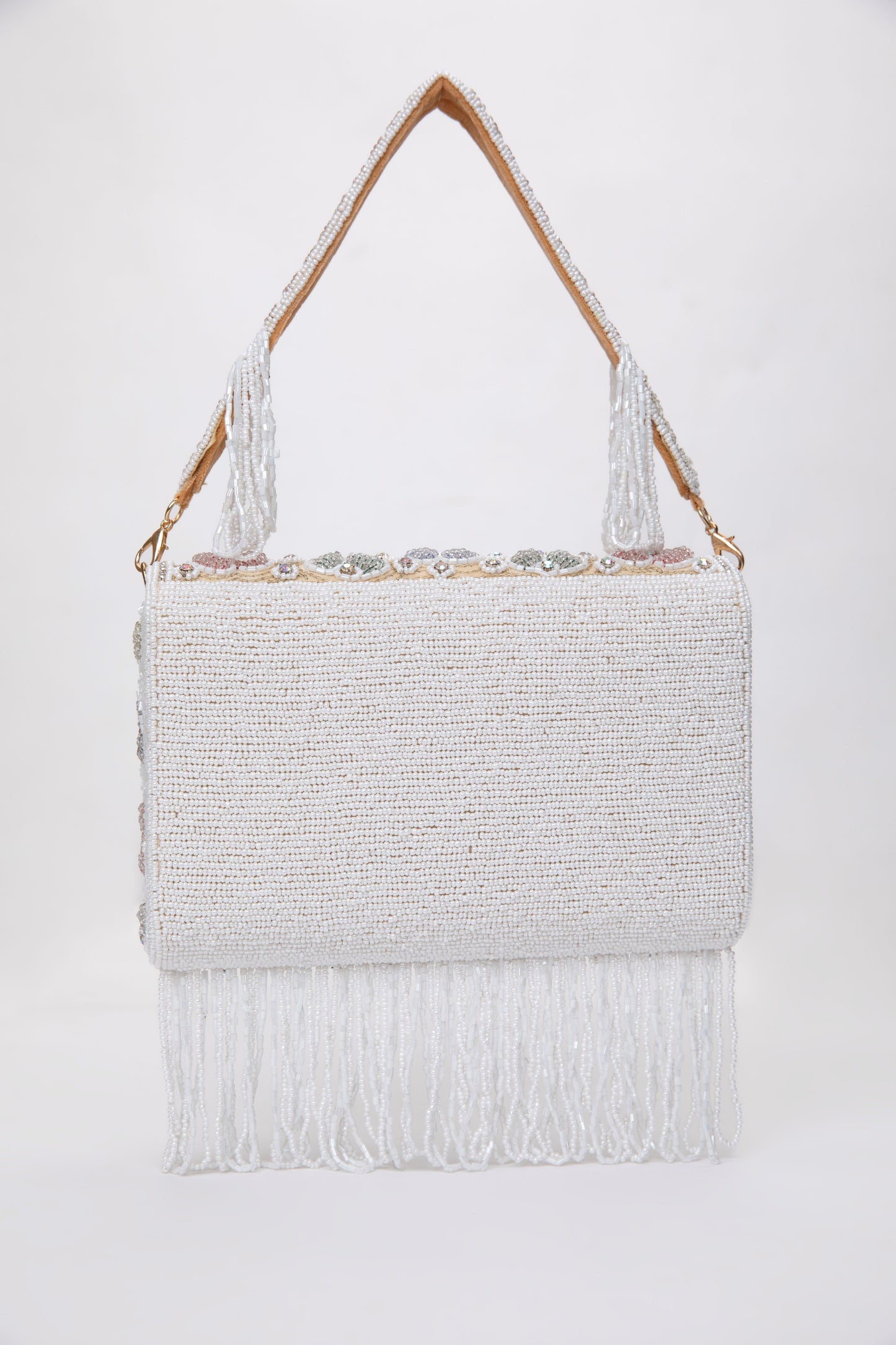 White Pearl Floral Embroidered bag, designer handbag, designer bag online, purse for women