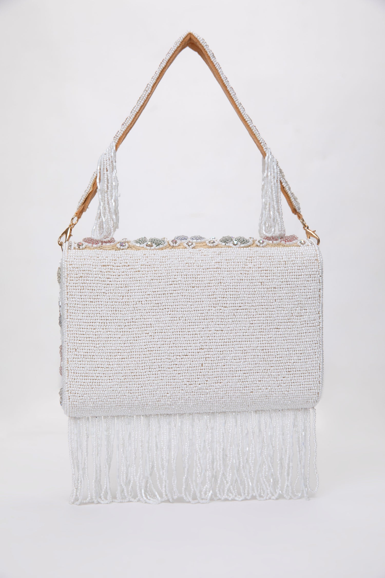 White Pearl Floral Embroidered bag, designer handbag, designer bag online, purse for women