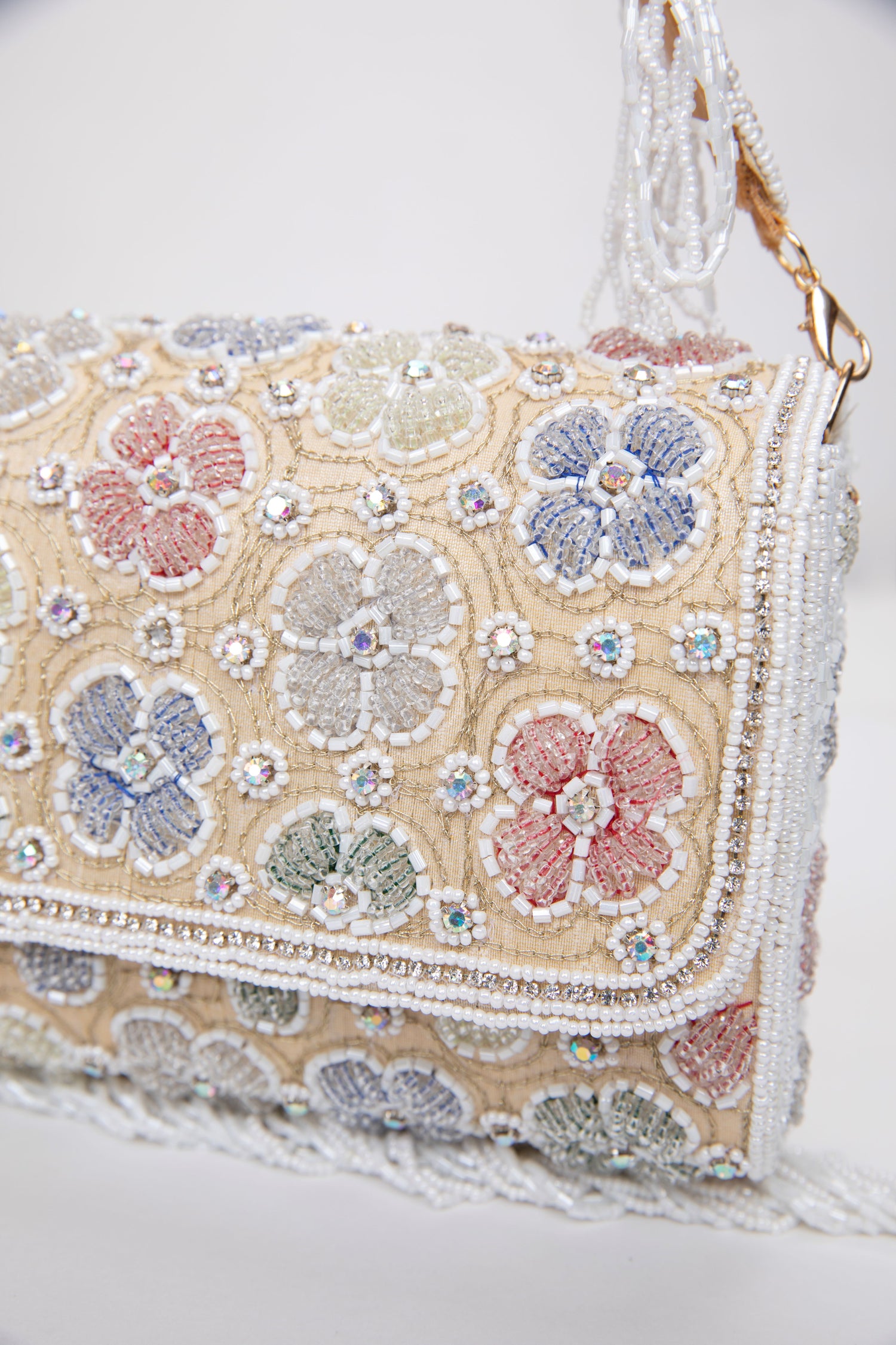 White Pearl Floral Embroidered bag, designer handbag, designer bag online, purse for women