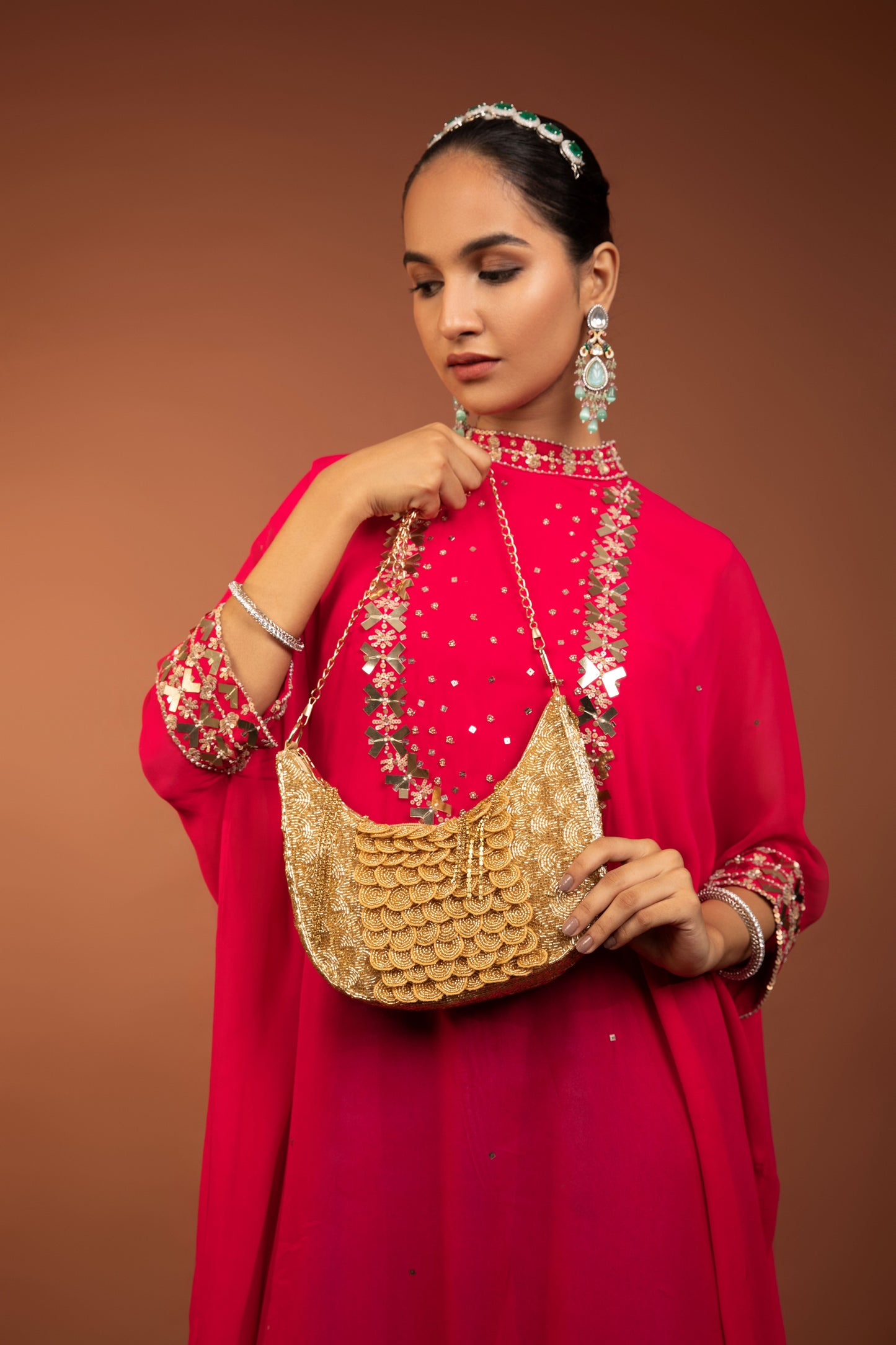 Golden handbag, designer bag online