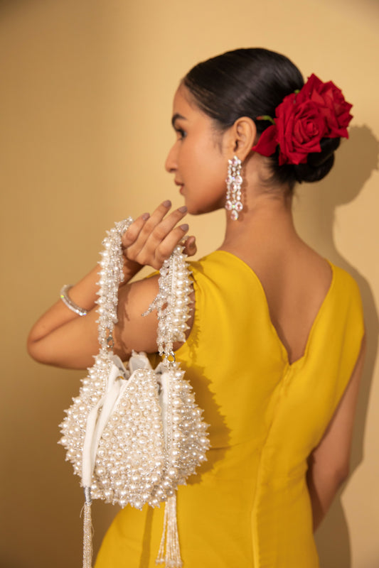 potli bag online, designer potli bag, indian potli bag, Lotus pearl bag, PEARL FIESTA ANAR