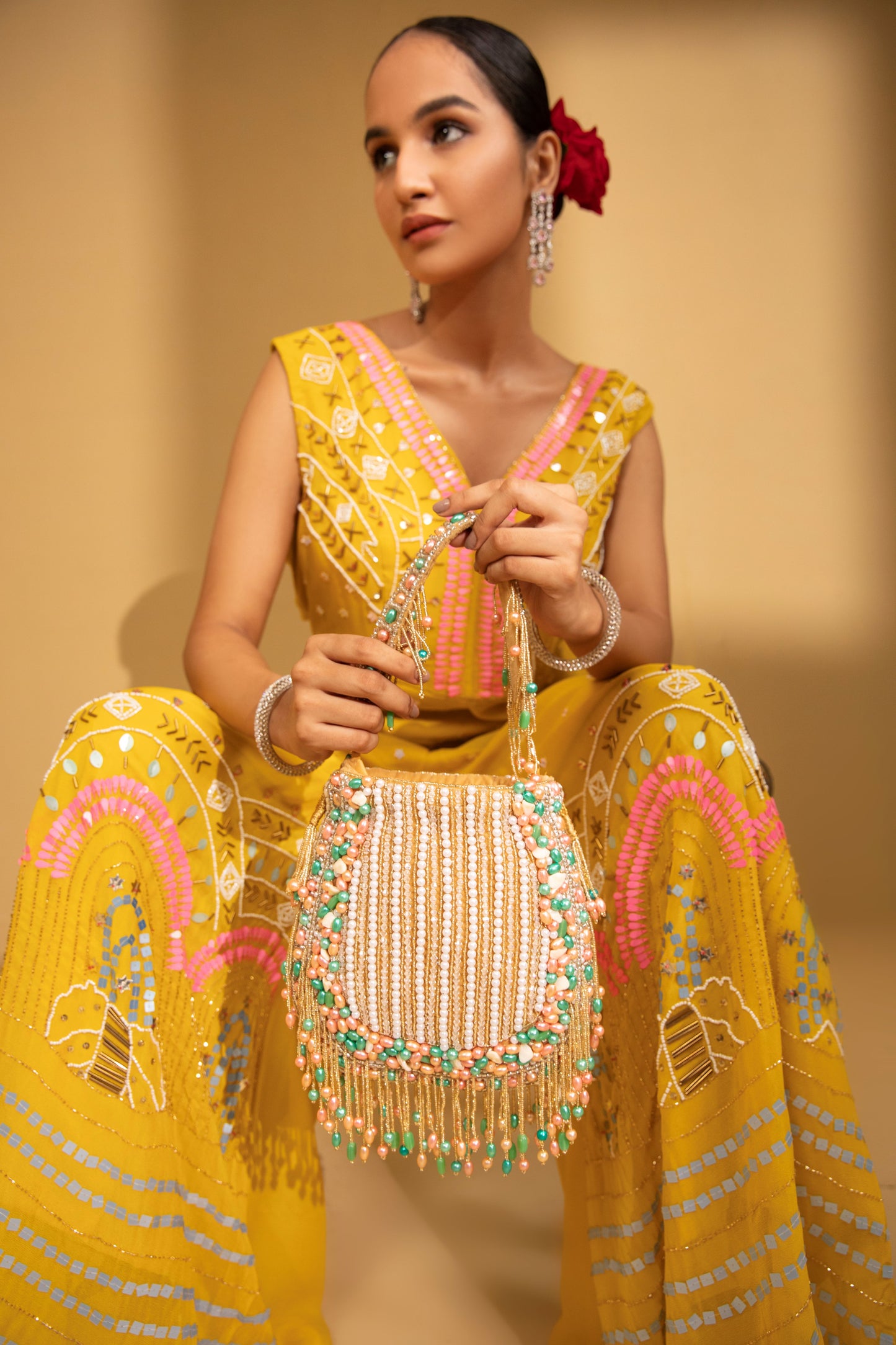 Women Casual Potli II DESIGNER POTLIS || Bridal potli || potli bag || Gold Velvet Hand Embroidered Potli