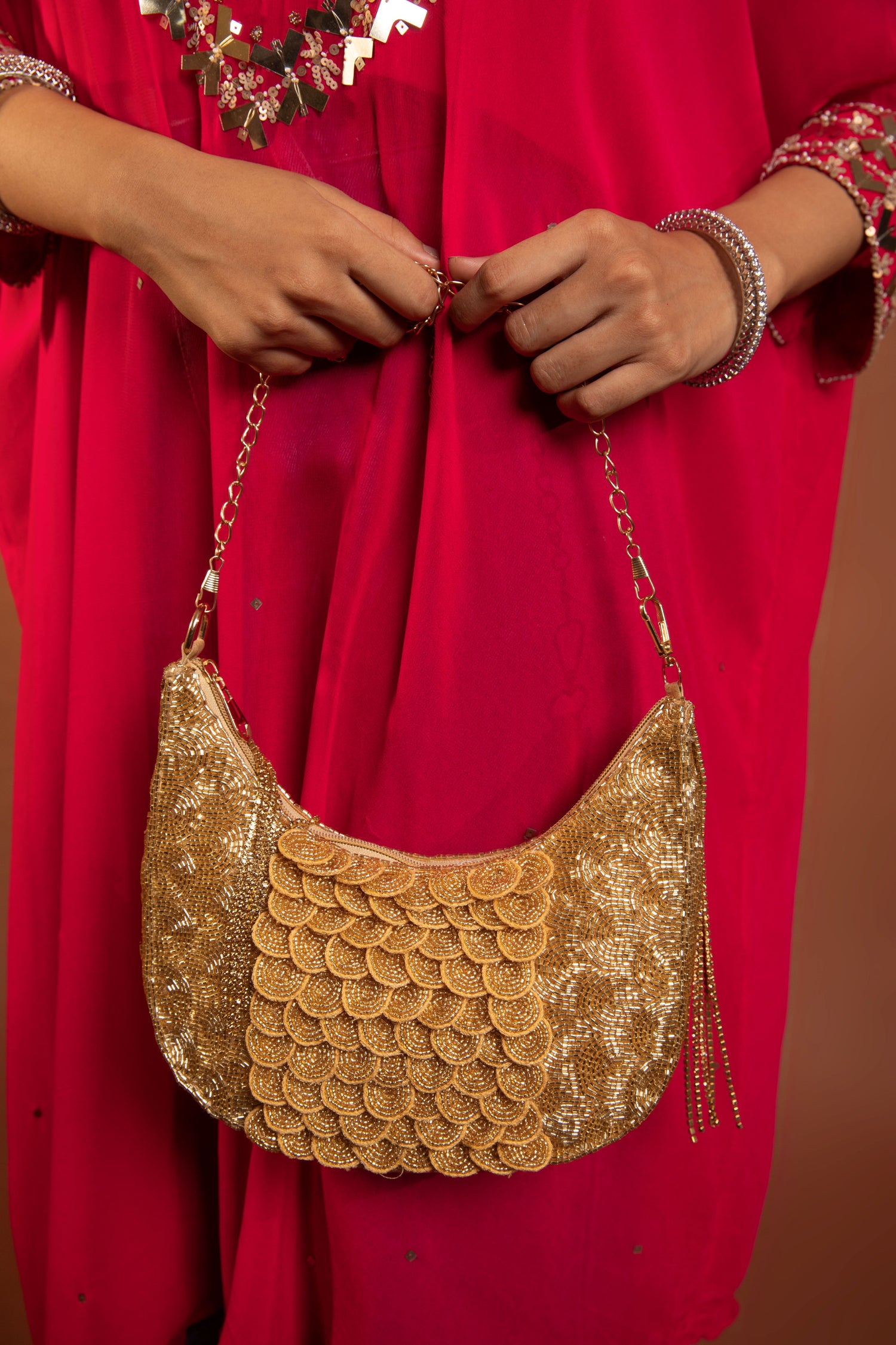 Golden handbag, designer bag online