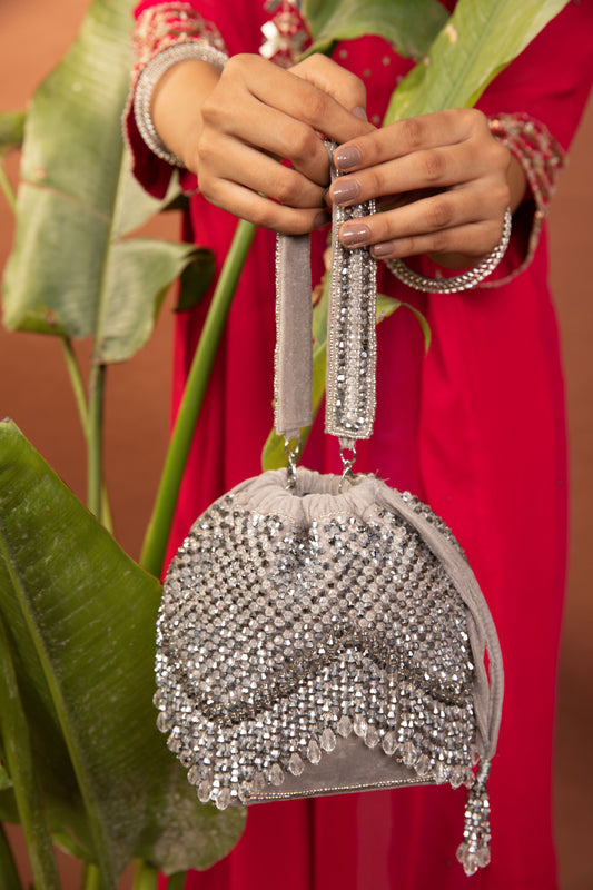 Beaded Treasure| Bridal Potli Bag | Bridal Clutch | Handmade Clutch | Indian/ Pakistani Evening Bag| Wristlet bag