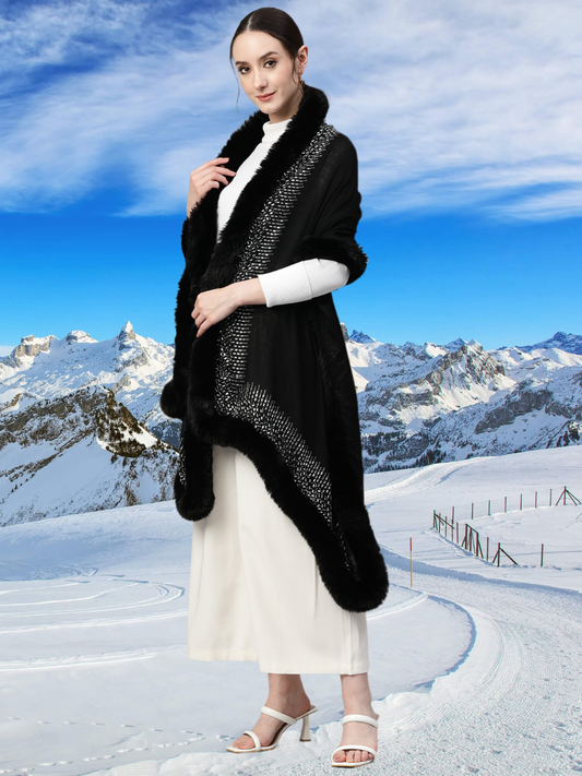Black shawl, fur shawl, with swarovksi, ideal party shawl, black shawl