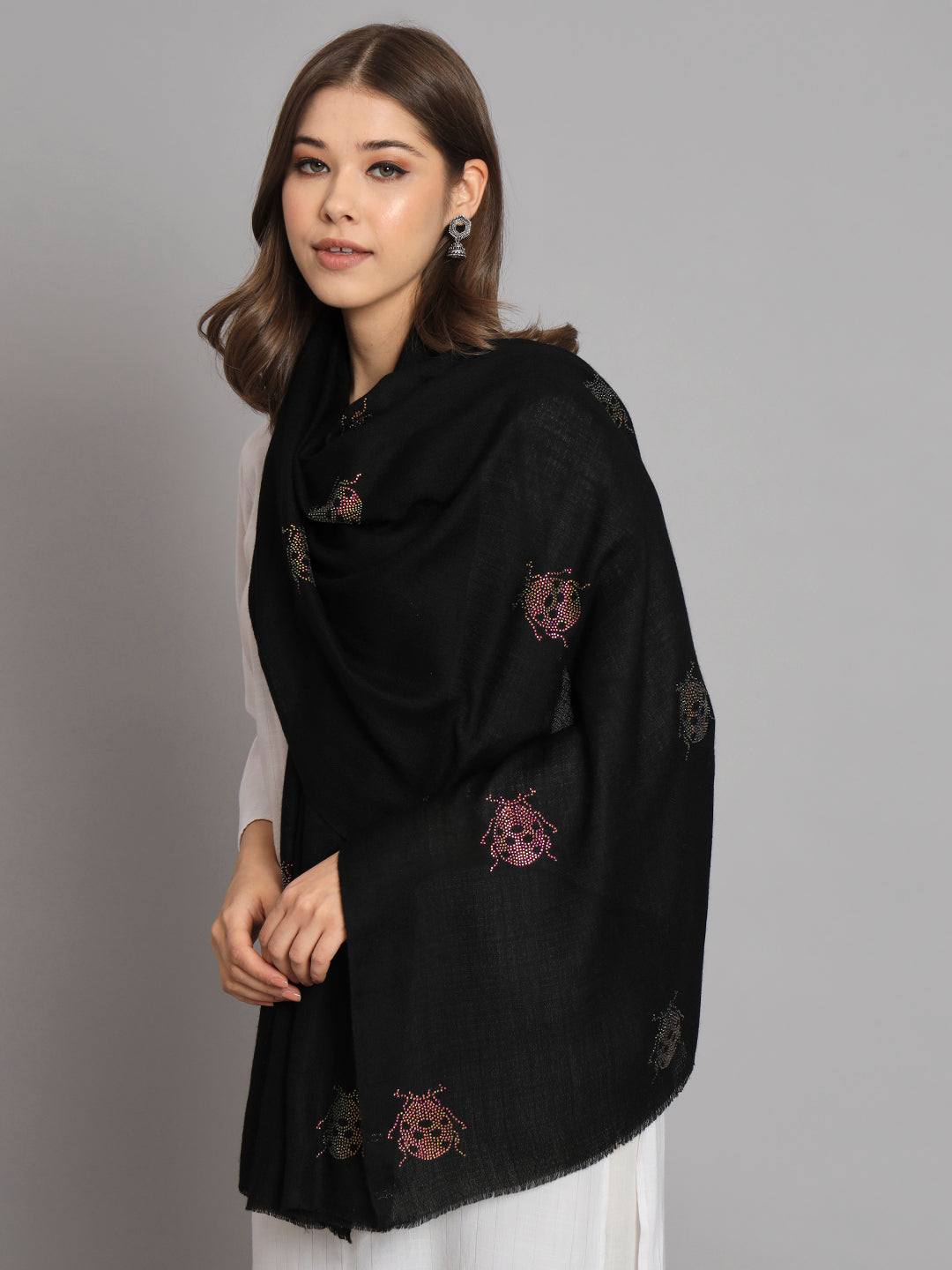 black shawl with swarovski design