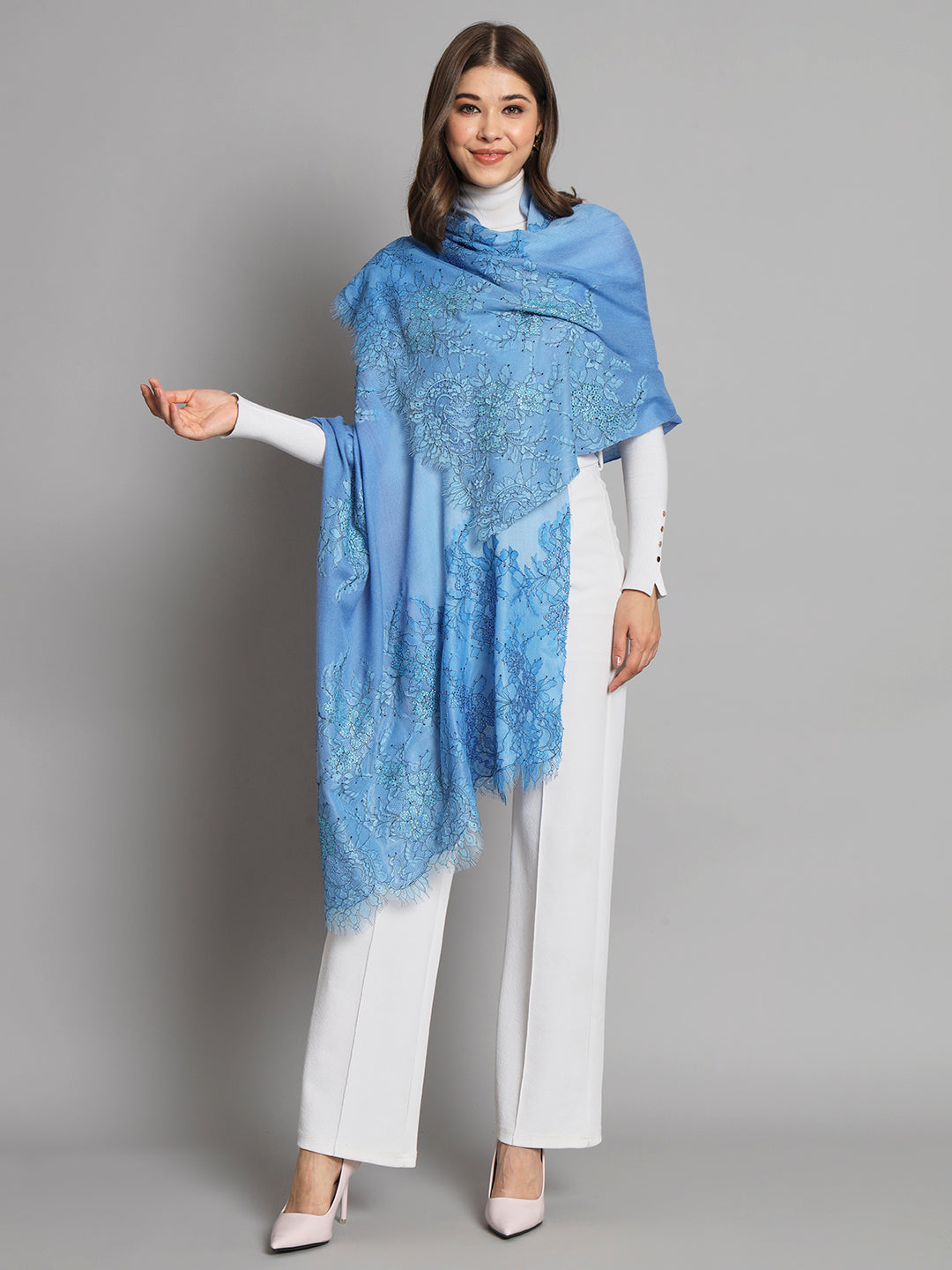 lace shawls, ombre blue shawl, bridal shawl,winter stole
