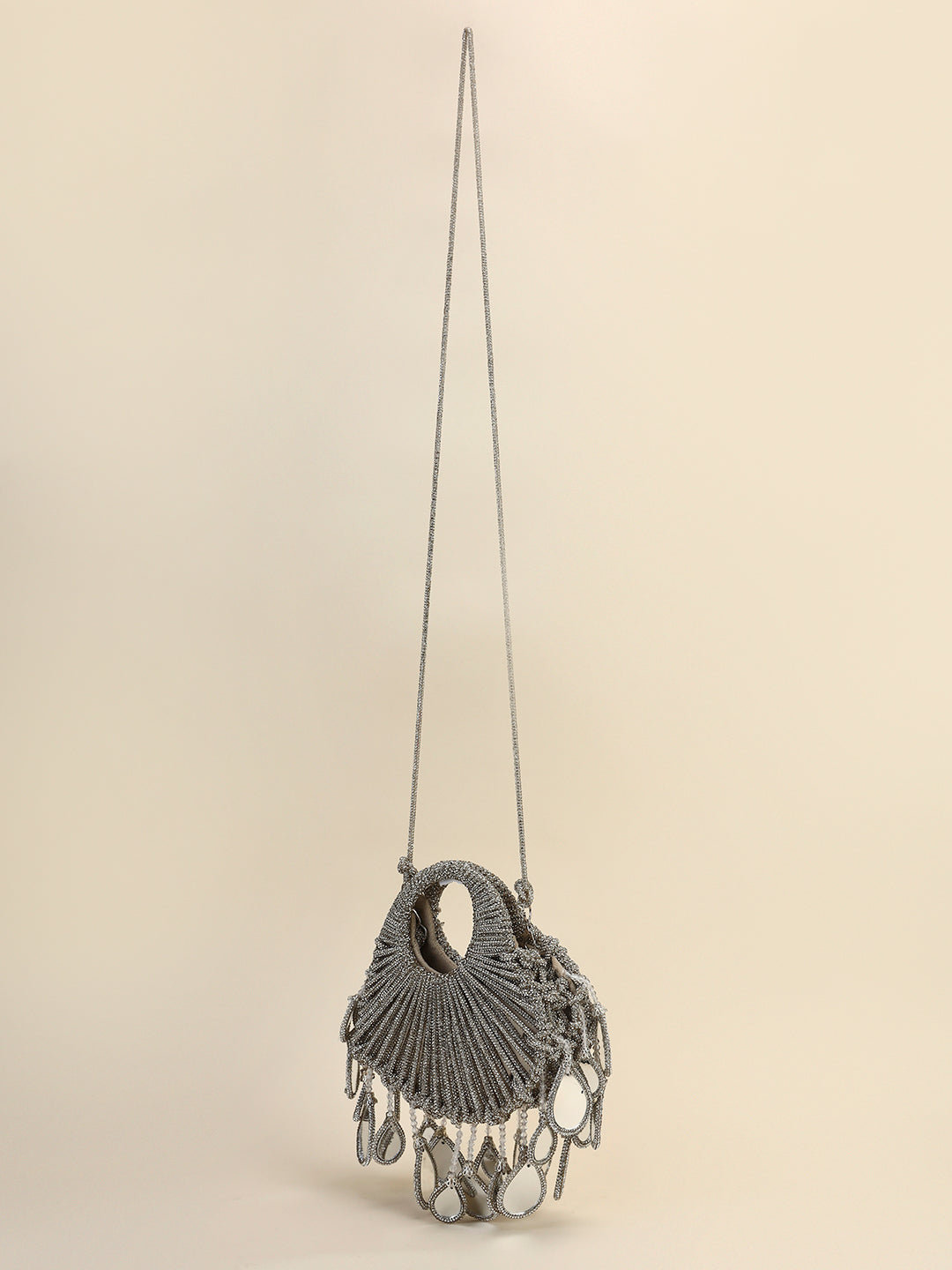 Crystal Heart Shaped Mirror Drop Party Clutch Bag