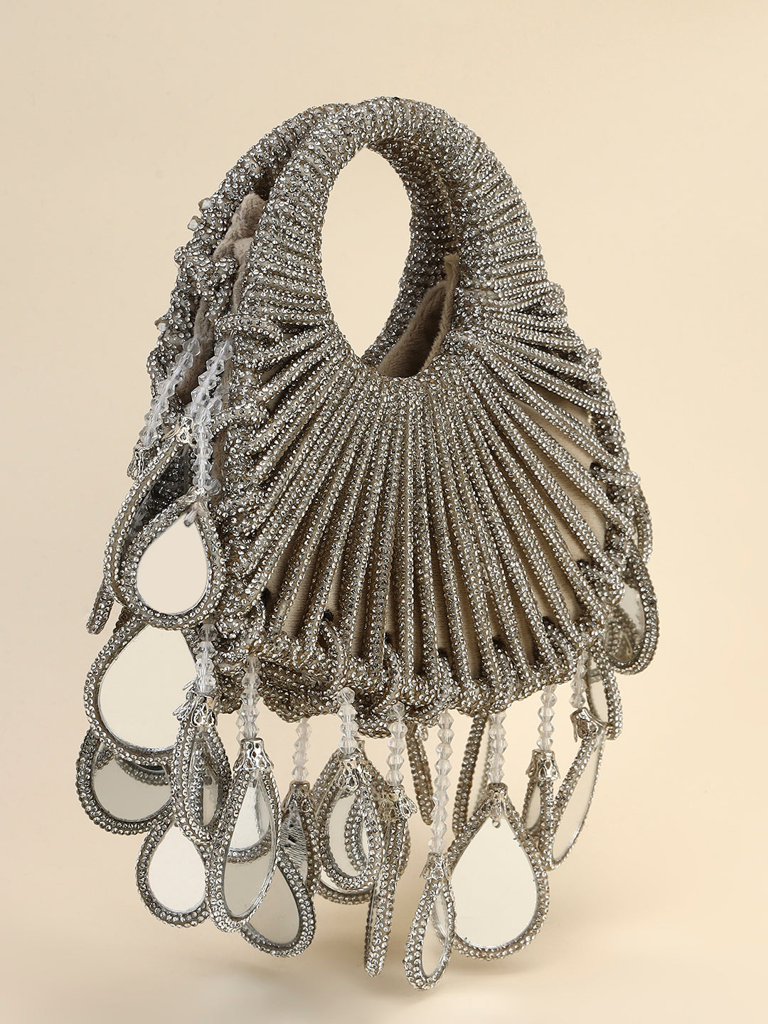 Crystal Heart Shaped Mirror Drop Party Clutch Bag