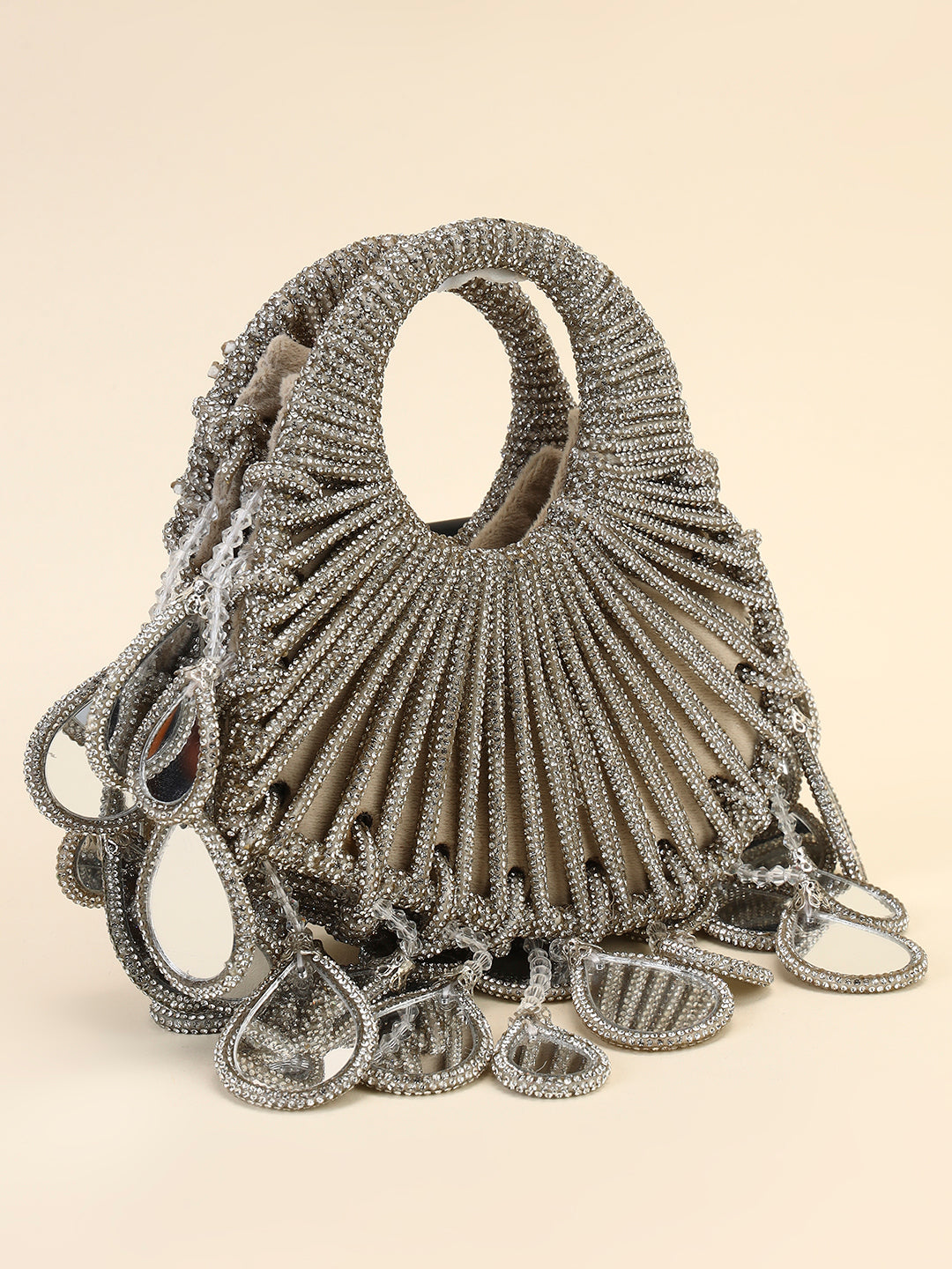 Crystal Heart Shaped Mirror Drop Party Clutch Bag