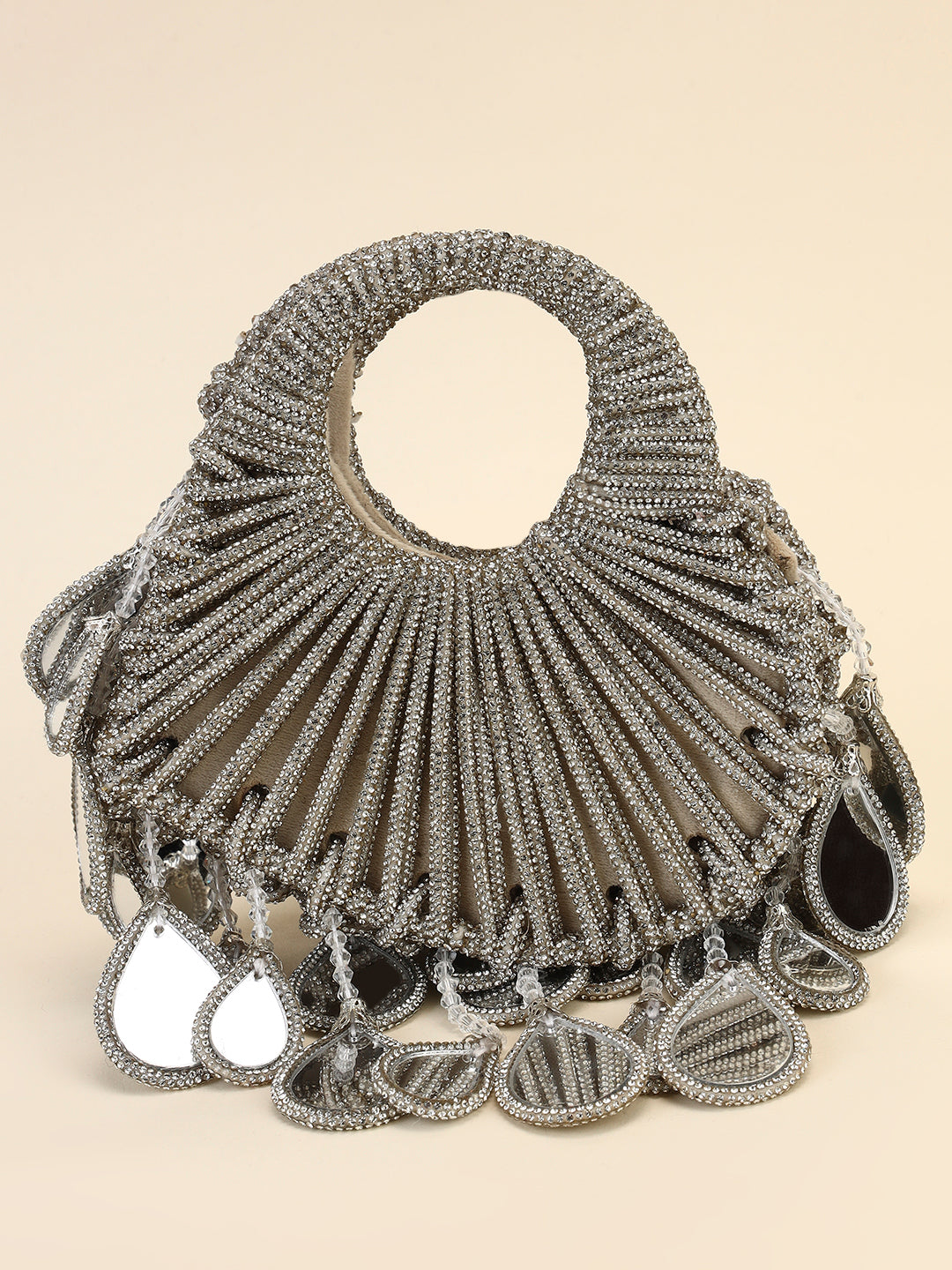 Crystal Heart Shaped Mirror Drop Party Clutch Bag