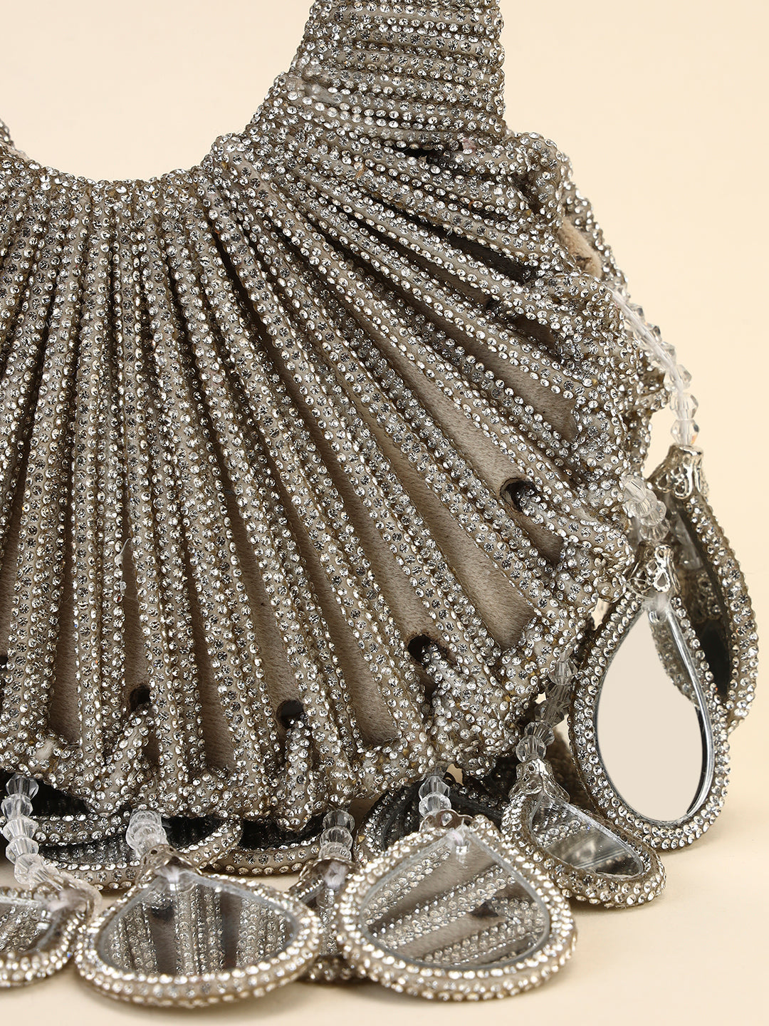 Crystal Heart Shaped Mirror Drop Party Clutch Bag