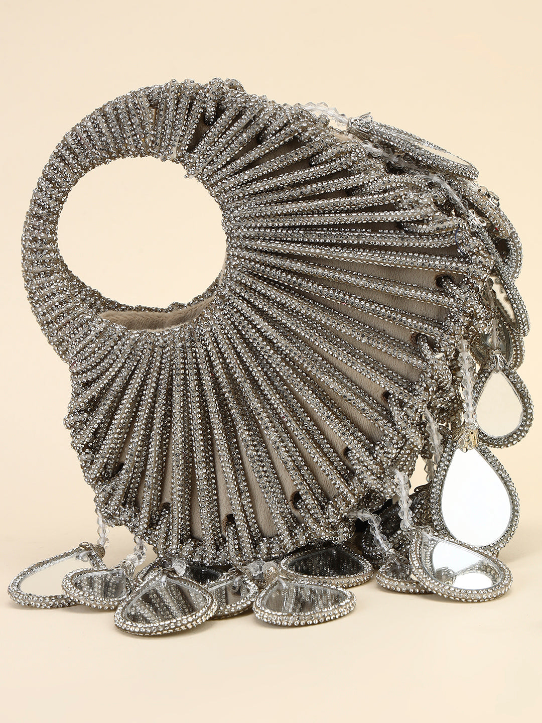 Crystal Heart Shaped Mirror Drop Party Clutch Bag