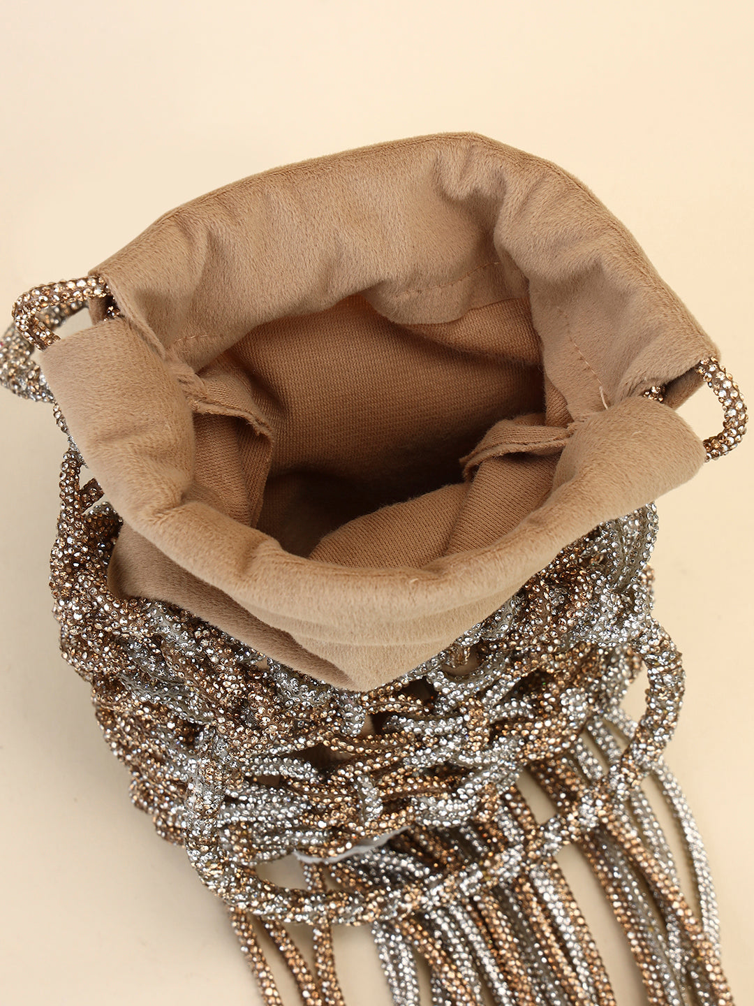 Silver Gold Crystal Knot Bag with Fringe Statement Party Clutch