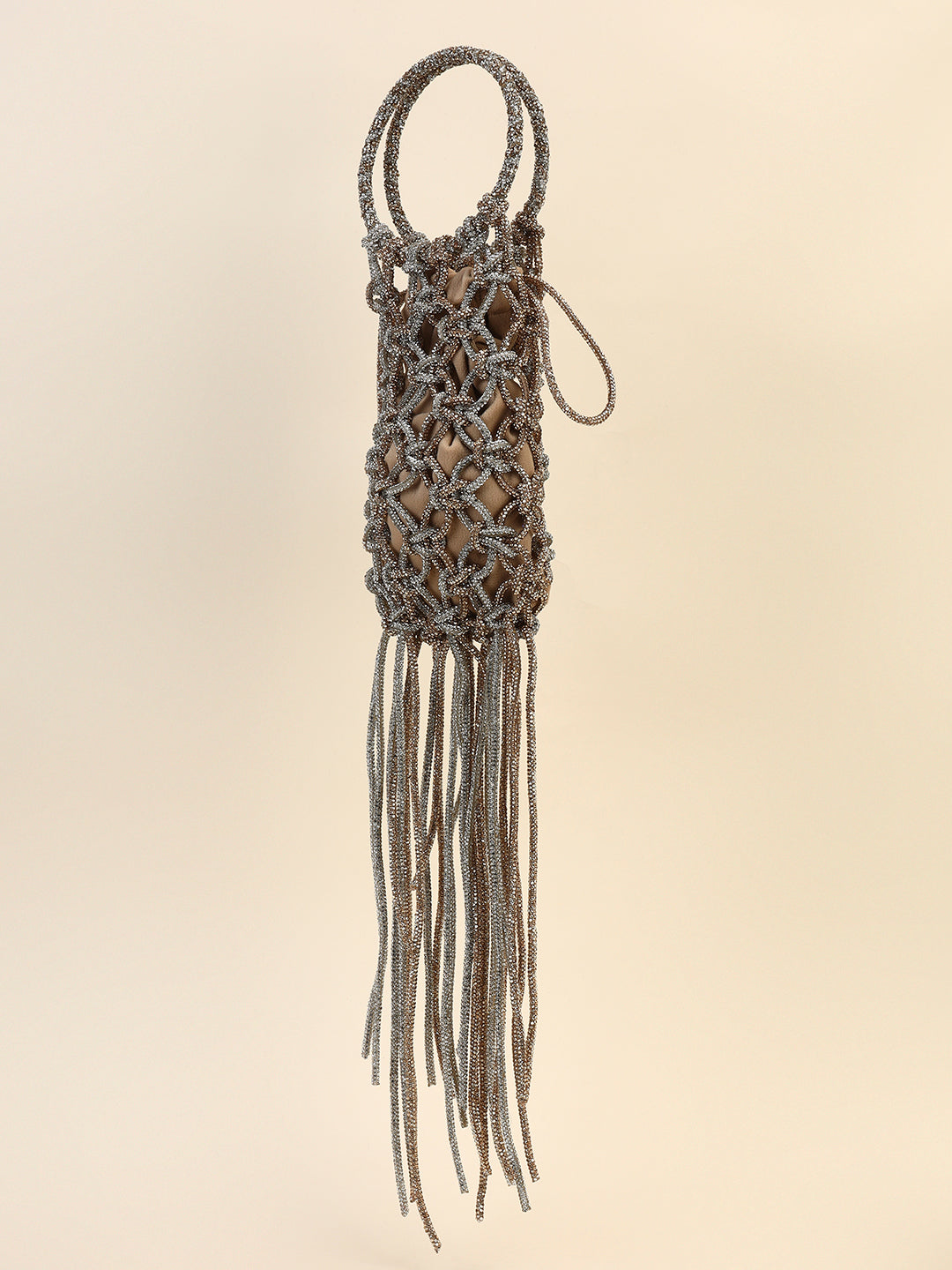 Silver Gold Crystal Knot Bag with Fringe Statement Party Clutch