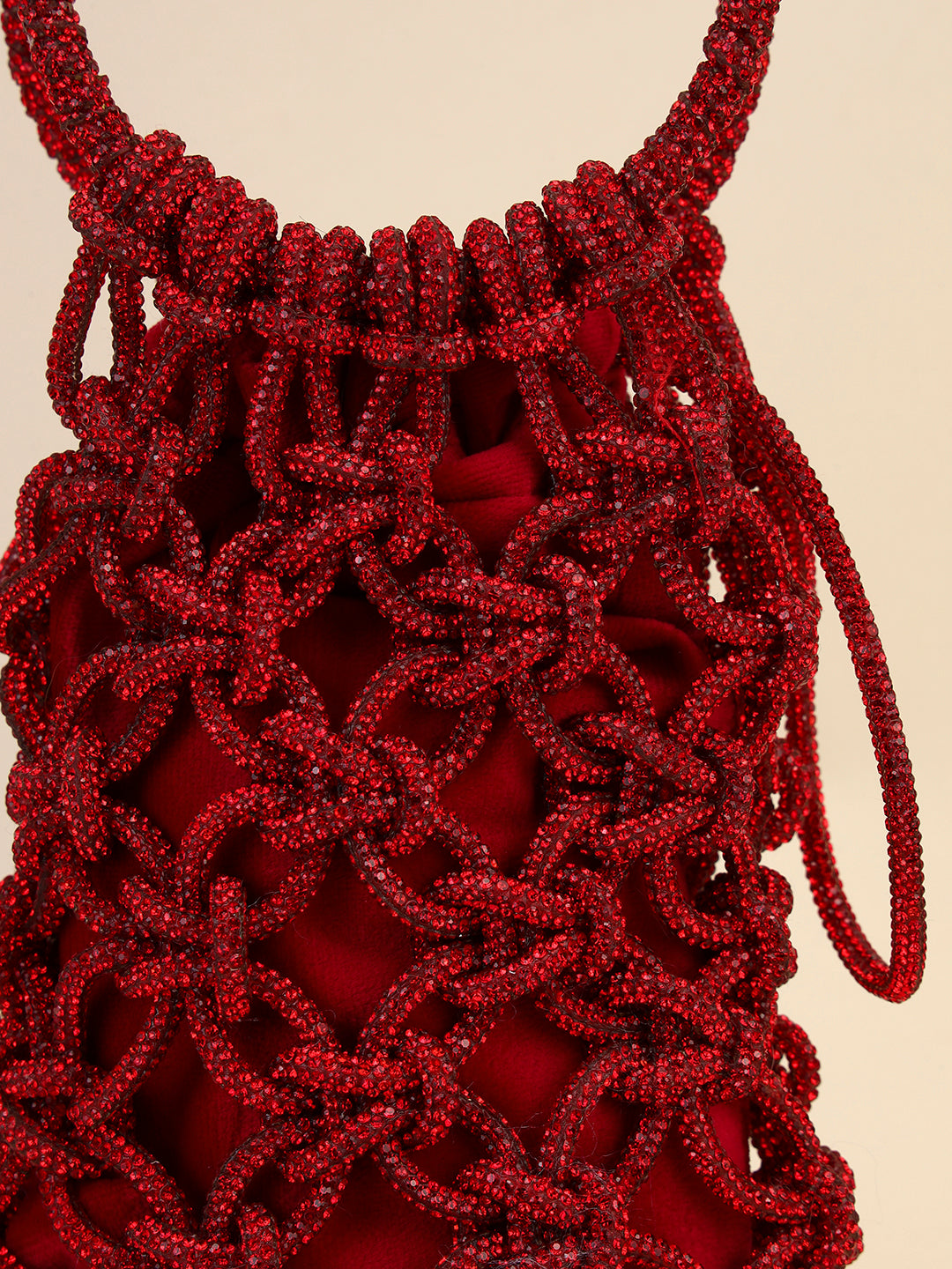 Red Crystal Fringe Clutch – Knotted Statement Party Evening Bag