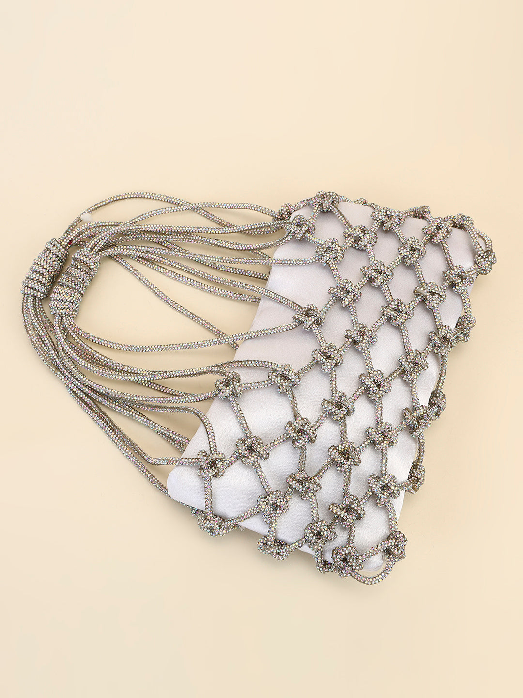 Silver Knot Crystal Bag with Satin Pouch – Luxe Party Clutch