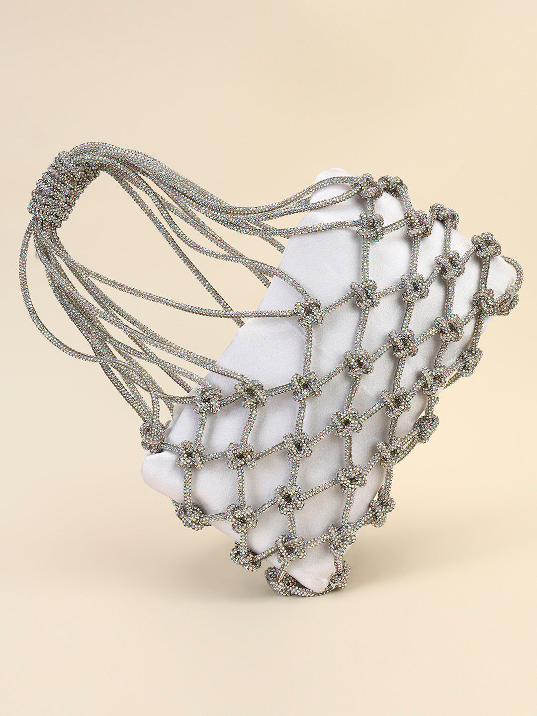 Silver Knot Crystal Bag with Satin Pouch – Luxe Party Clutch