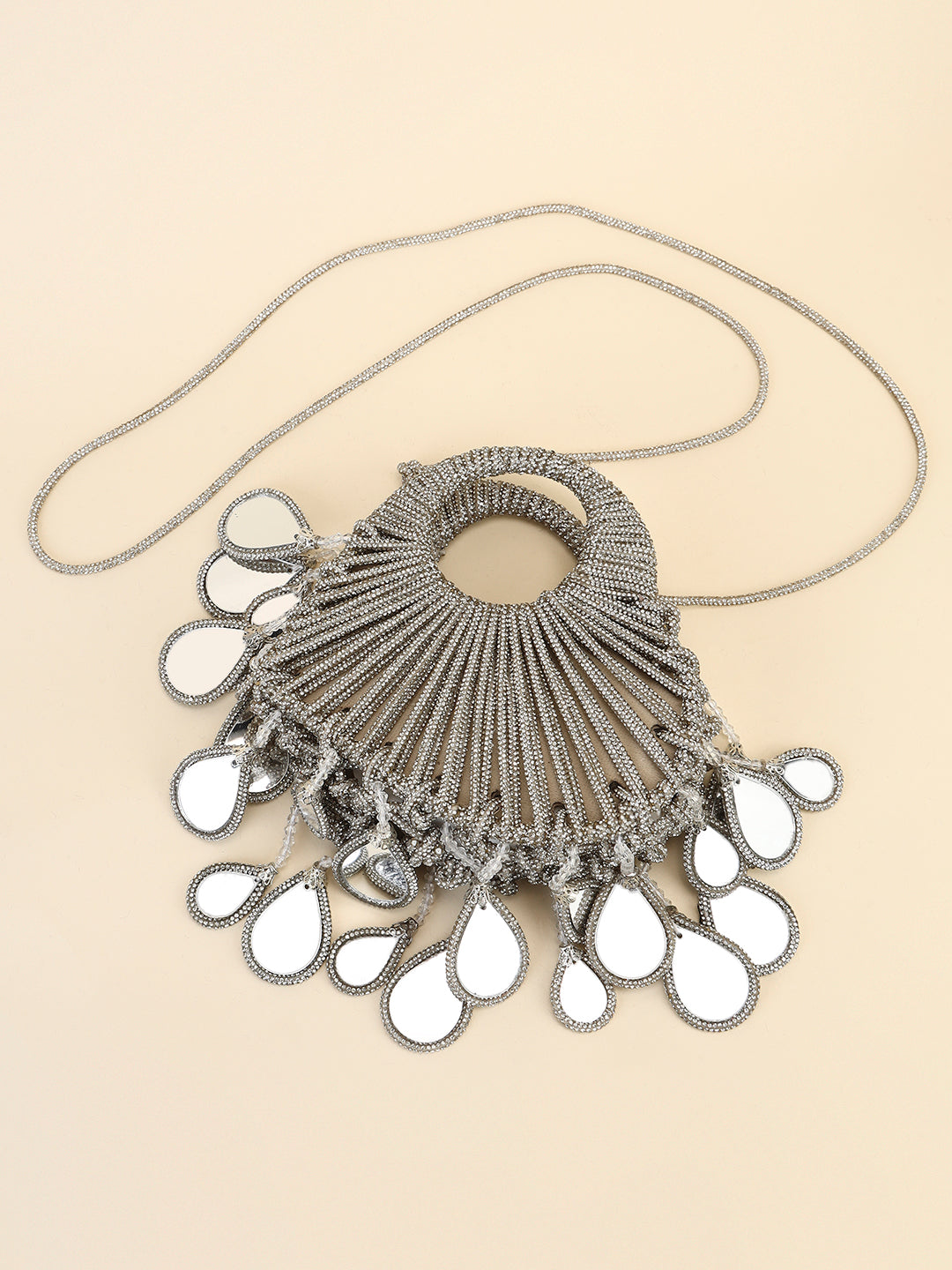 Crystal Heart Shaped Mirror Drop Party Clutch Bag