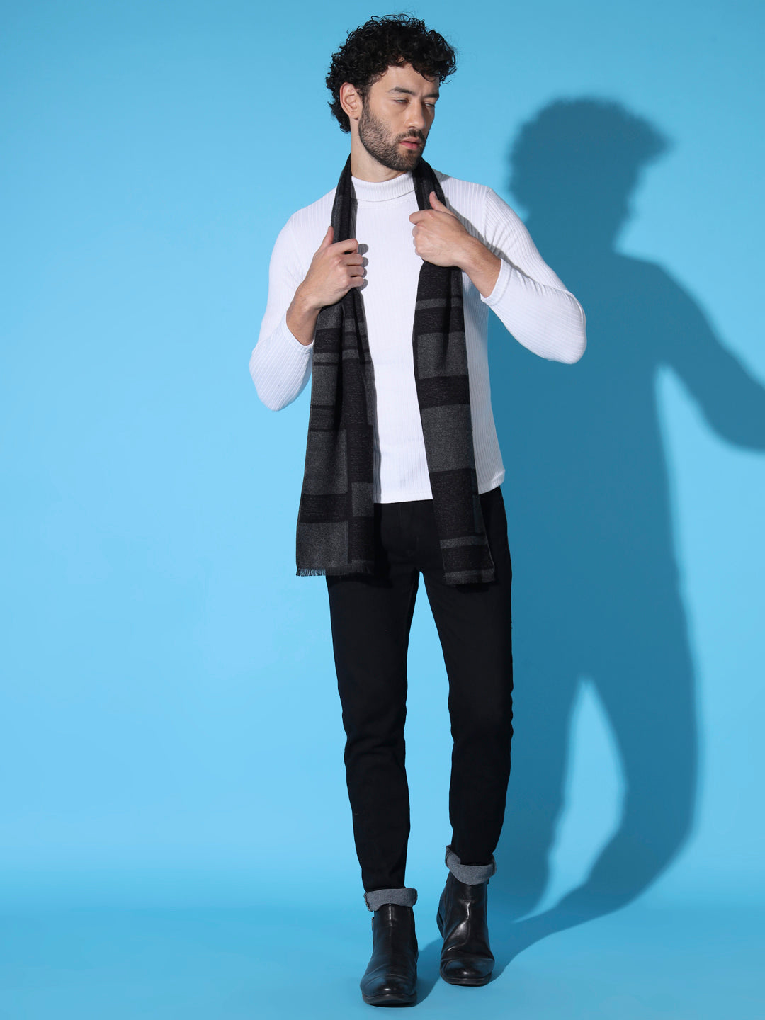 Masculine Checkered Grey and Black Muffler: Stylish Essential