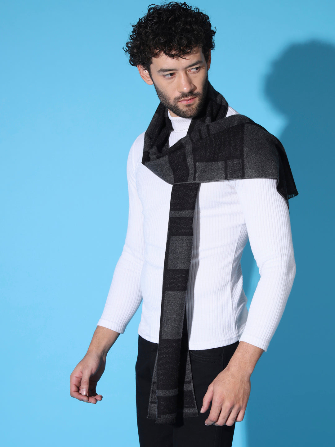 Masculine Checkered Grey and Black Muffler: Stylish Essential