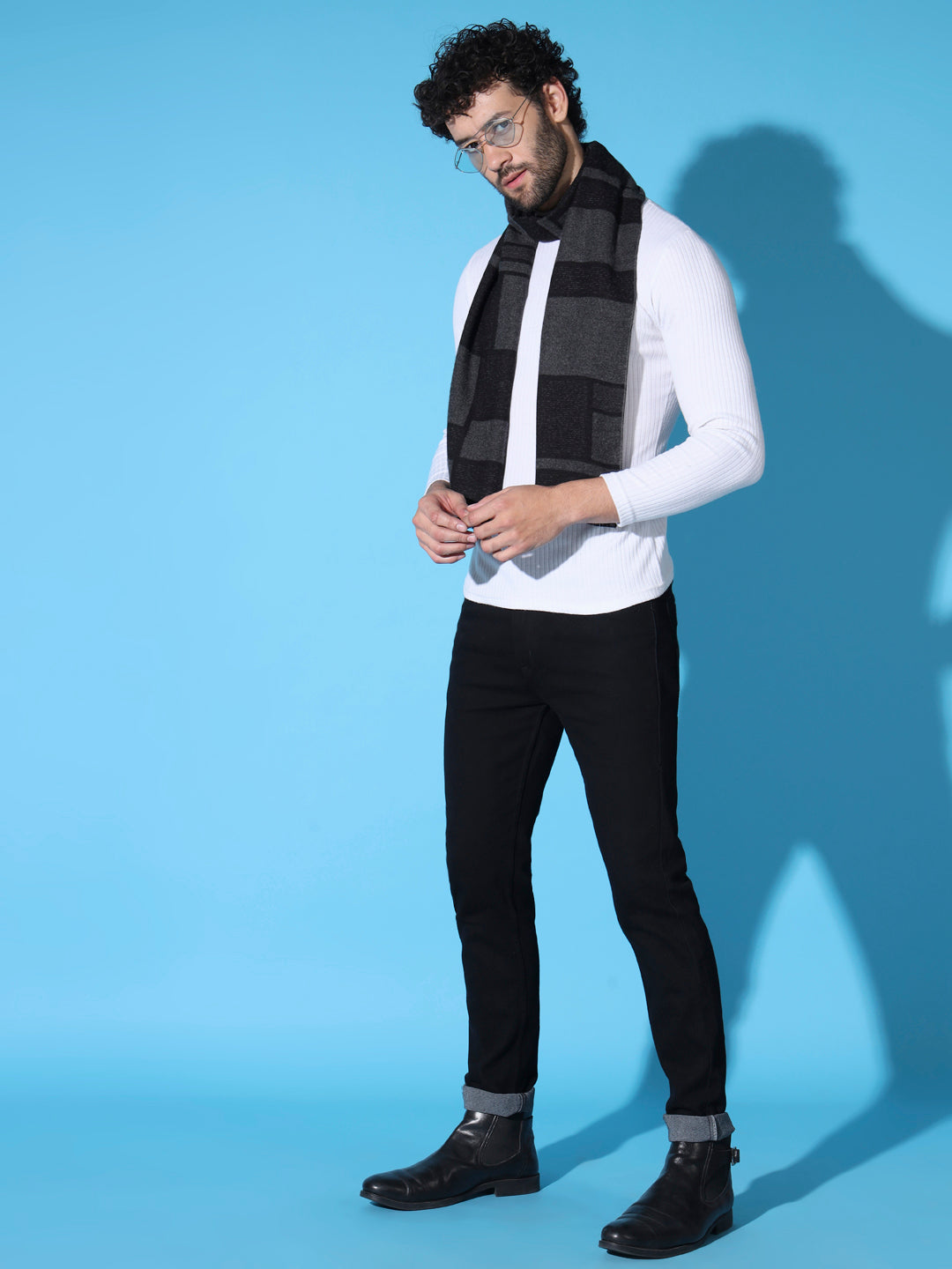 Masculine Checkered Grey and Black Muffler: Stylish Essential