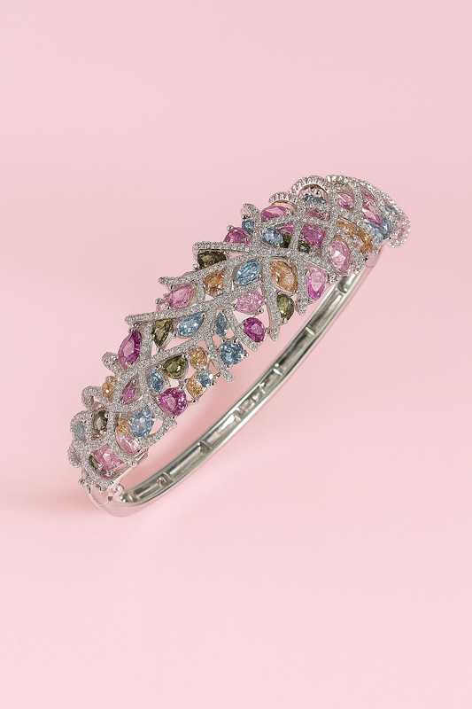 Multicolour Crystal Bracelet – Zig Zag Patterned Statement Wristwear