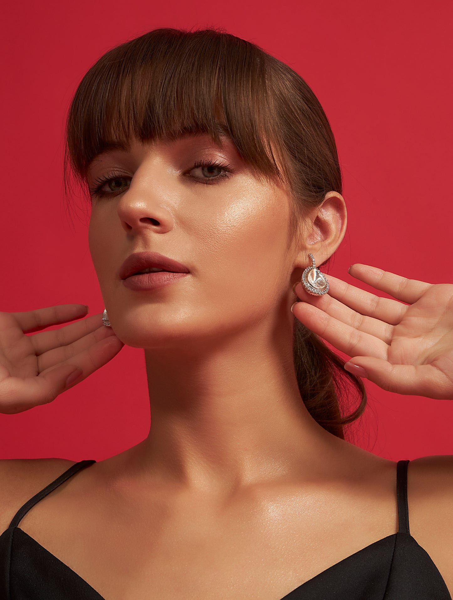 Premium polki crystals earrings fashion accessory closeup