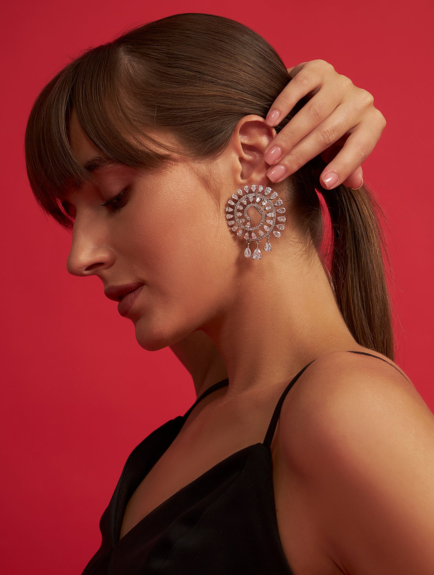 Luxury spiral solitaire silver crystal earrings for festive occasions