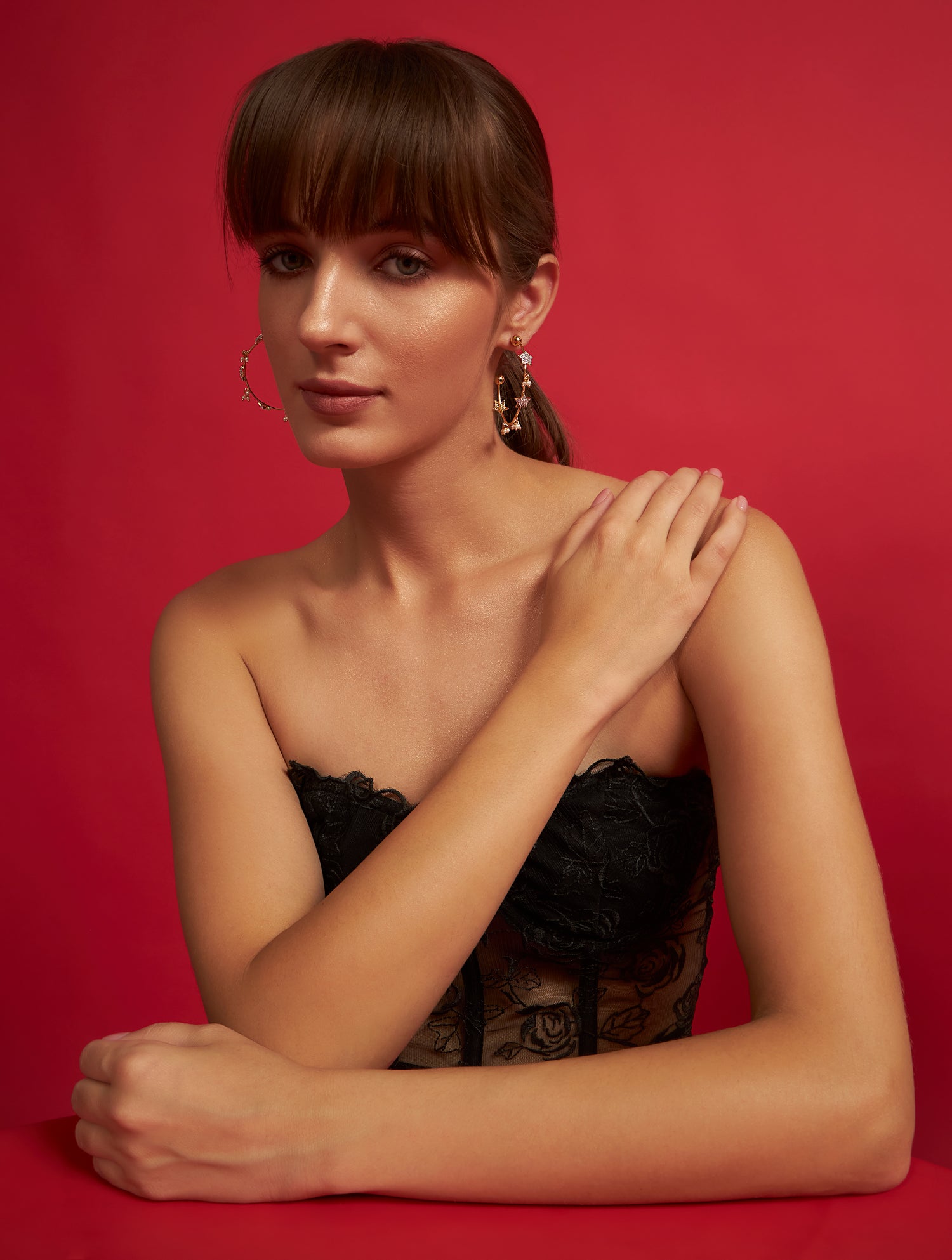 Premium hoop bali golden earrings fashion accessory closeup