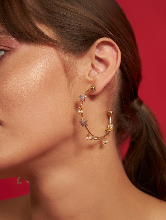 Luxury hoop bali golden earrings for festive occasions