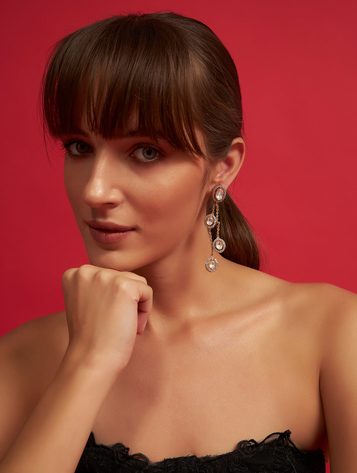 Luxury polki drop chain earrings for festive occasions