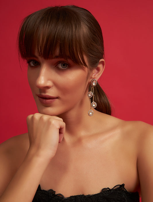 Luxury polki drop chain earrings for festive occasions