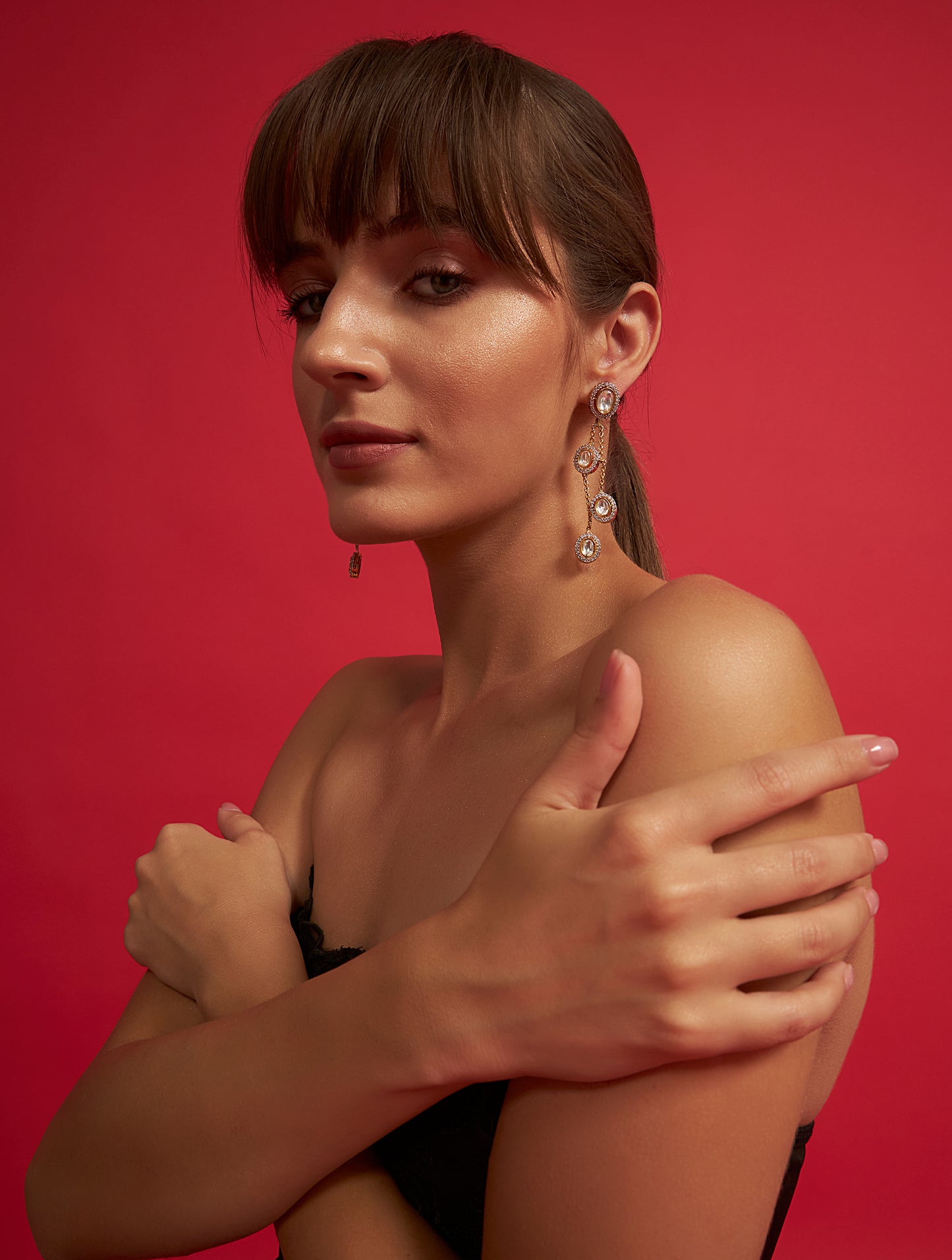 Elegant polki drop chain earrings for weddings parties