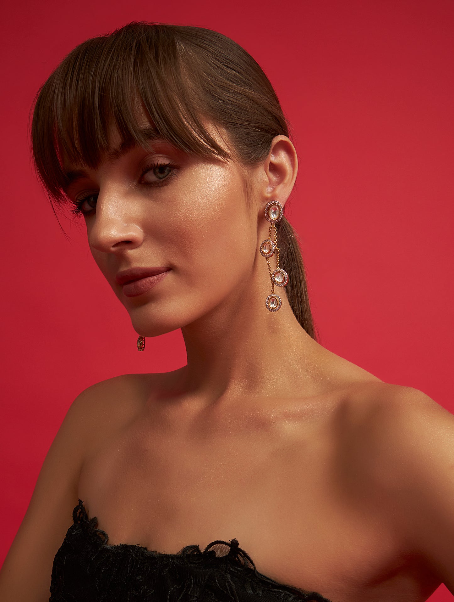 Premium polki drop chain earrings fashion accessory closeup