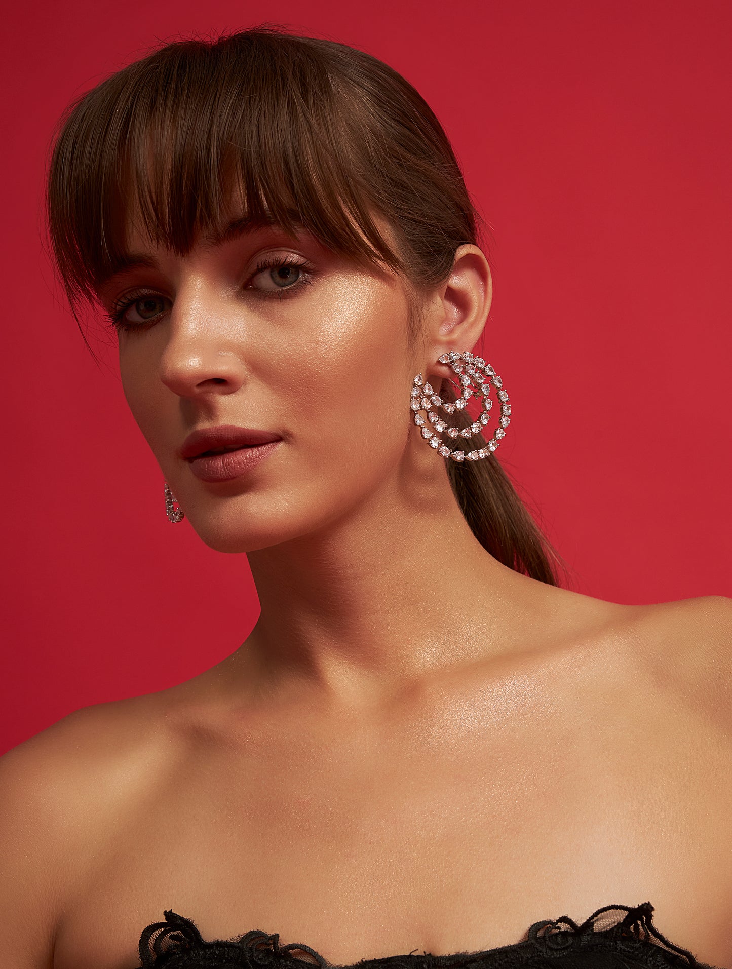 Luxury spiral crystal solitaire earrings for festive occasions