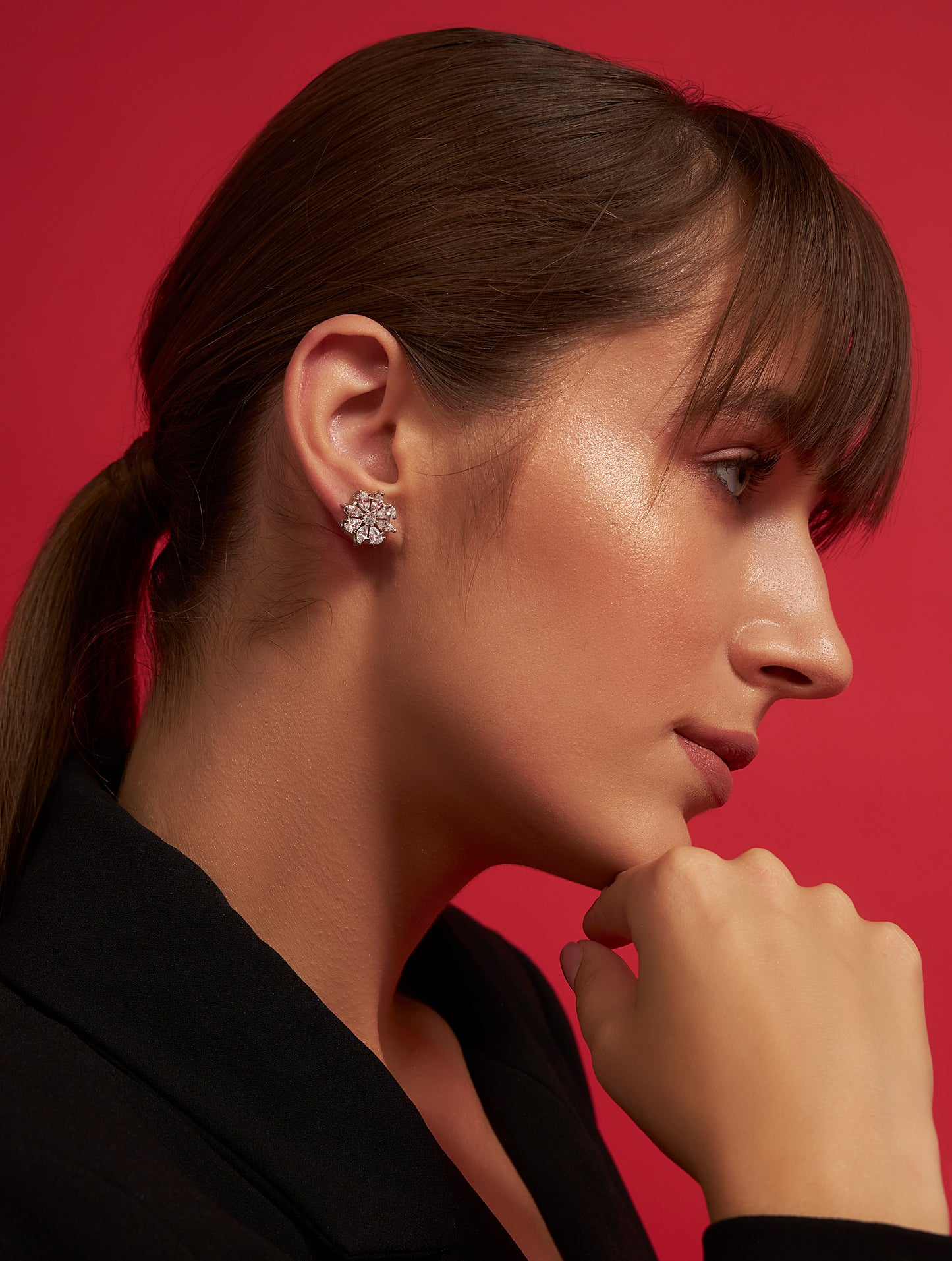 Designer flower crystal earrings with statement styling