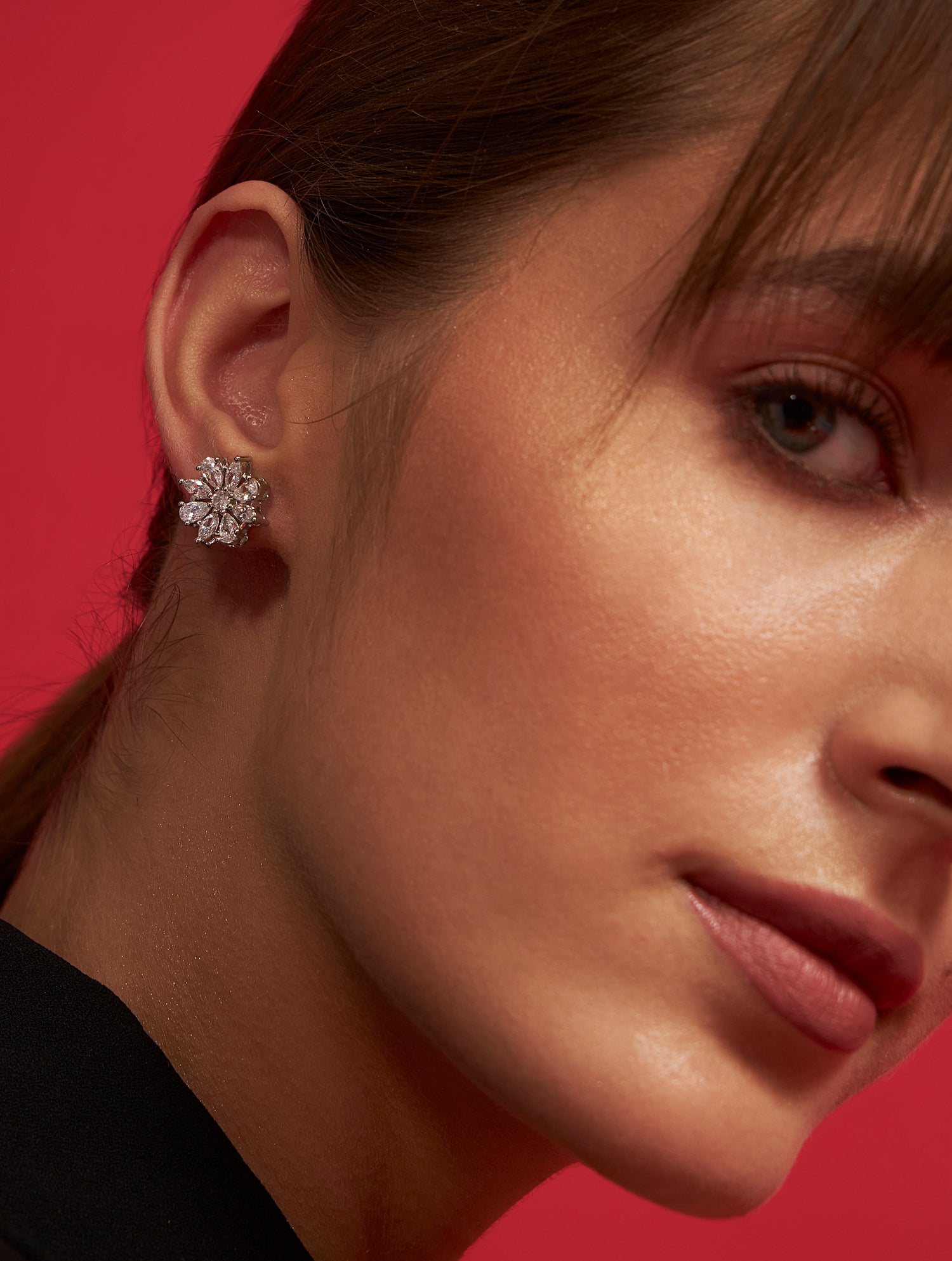 Premium flower crystal earrings fashion accessory closeup